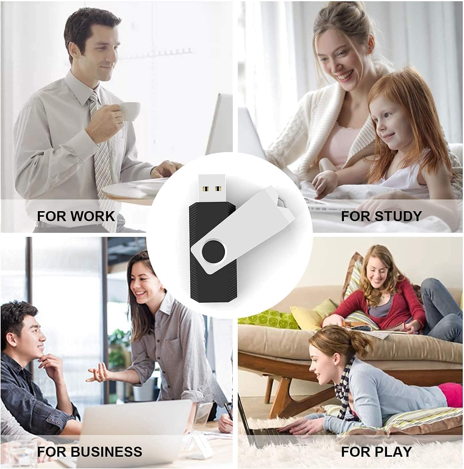 Detalle de Vansuny USB-Stick 4GB – 20er Pack, USB 2.0, 360° Drehkappe, Metalldeckel, Schwarz