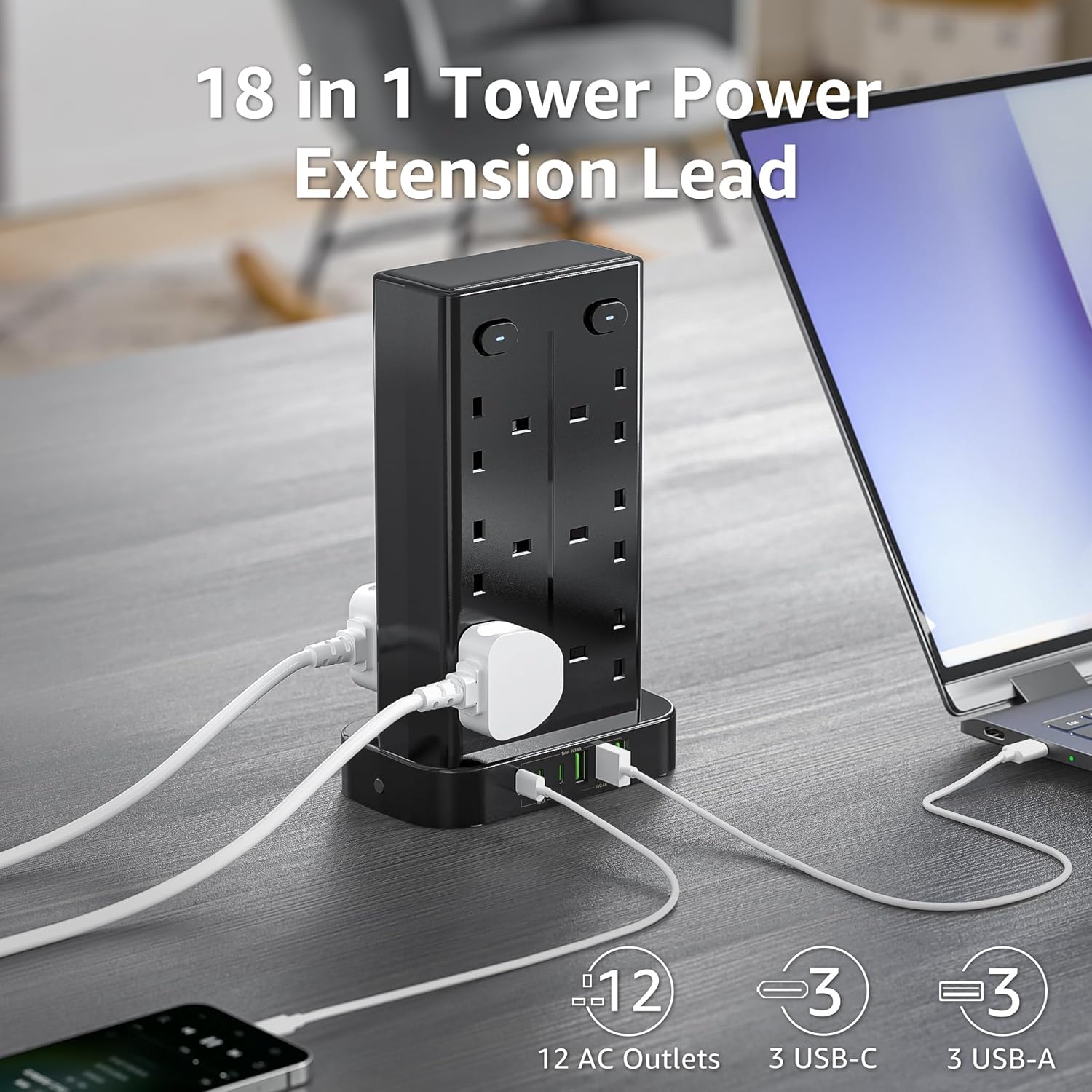 Thumbnail 1 de Tower Extension Lead with USB C Slots 1.8m