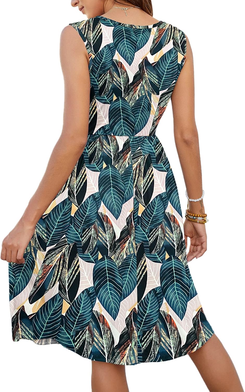 Detalle de MOLERANI Damen Sommerkleid Ärmellos – Midikleid mit Taschen, V-Ausschnitt, lockerem Swing-Look