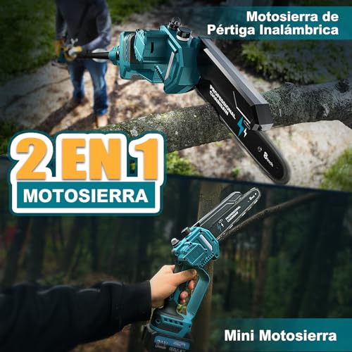 Detalle de RINOXAR 2 en 1: Motosierra de Pértiga 8" con 2 Baterías de 4000 mAh