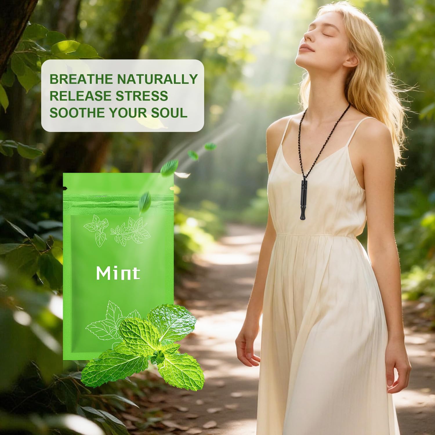 Detalle de KURUI Anxiety Breathing Necklace: Breath Free Necklace with Peppermint Flavoured Filters