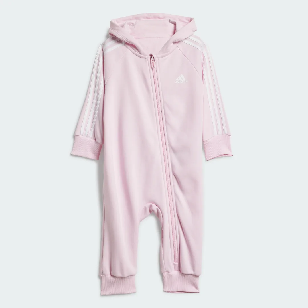 Detalle de Mono de felpa Essentials 3 Stripes de Adidas – rosa