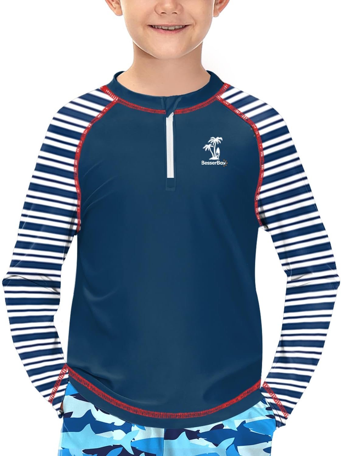 Detalle de BesserBay Jungen UV Shirt 1/4 Zip Langarm Stehkragen UPF 50+ Rash Guard, Größen 110–150