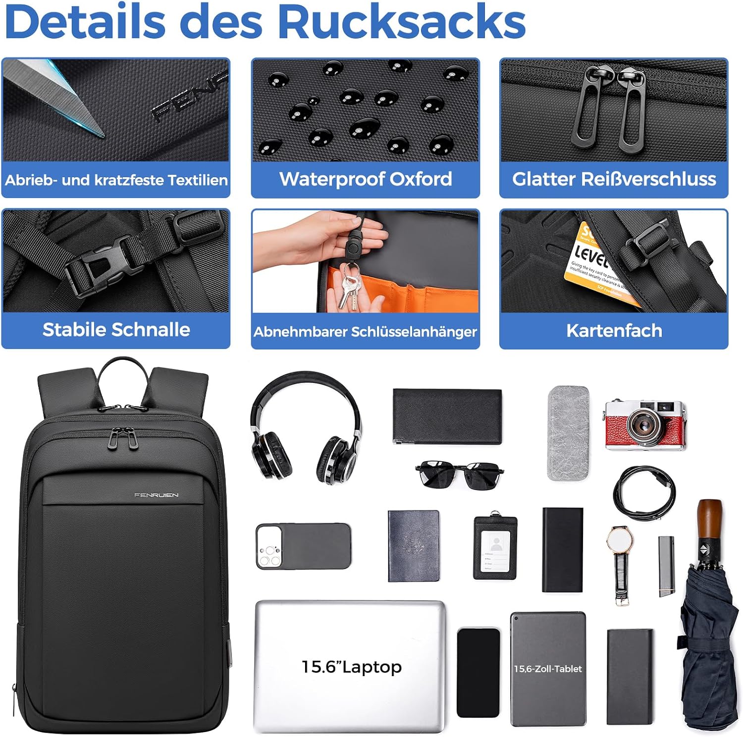 Thumbnail 5 de Fenree.geer Laptop Business Rucksack Herre – Leichter Slim 15,6" mit USB