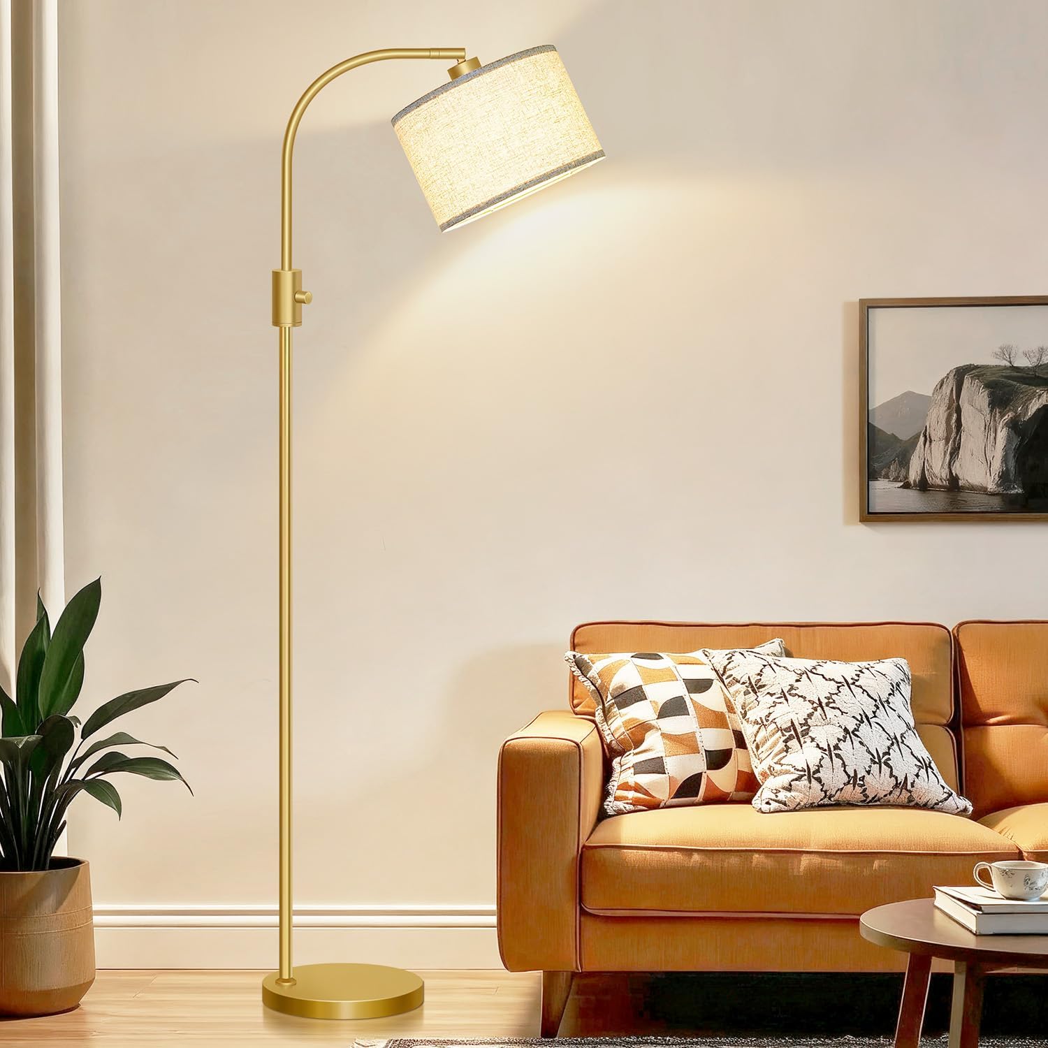 Detalle de Nintiue F1599 Arc Floor Lamp, 65-Inch, Dimmable with Linen Shade