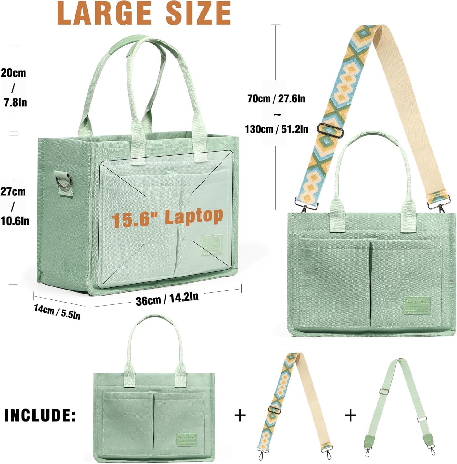 Detalle de Captain Blues Canvas Tote Bags for Women: Large Multi-Pocket Tote with Adjustable Straps
