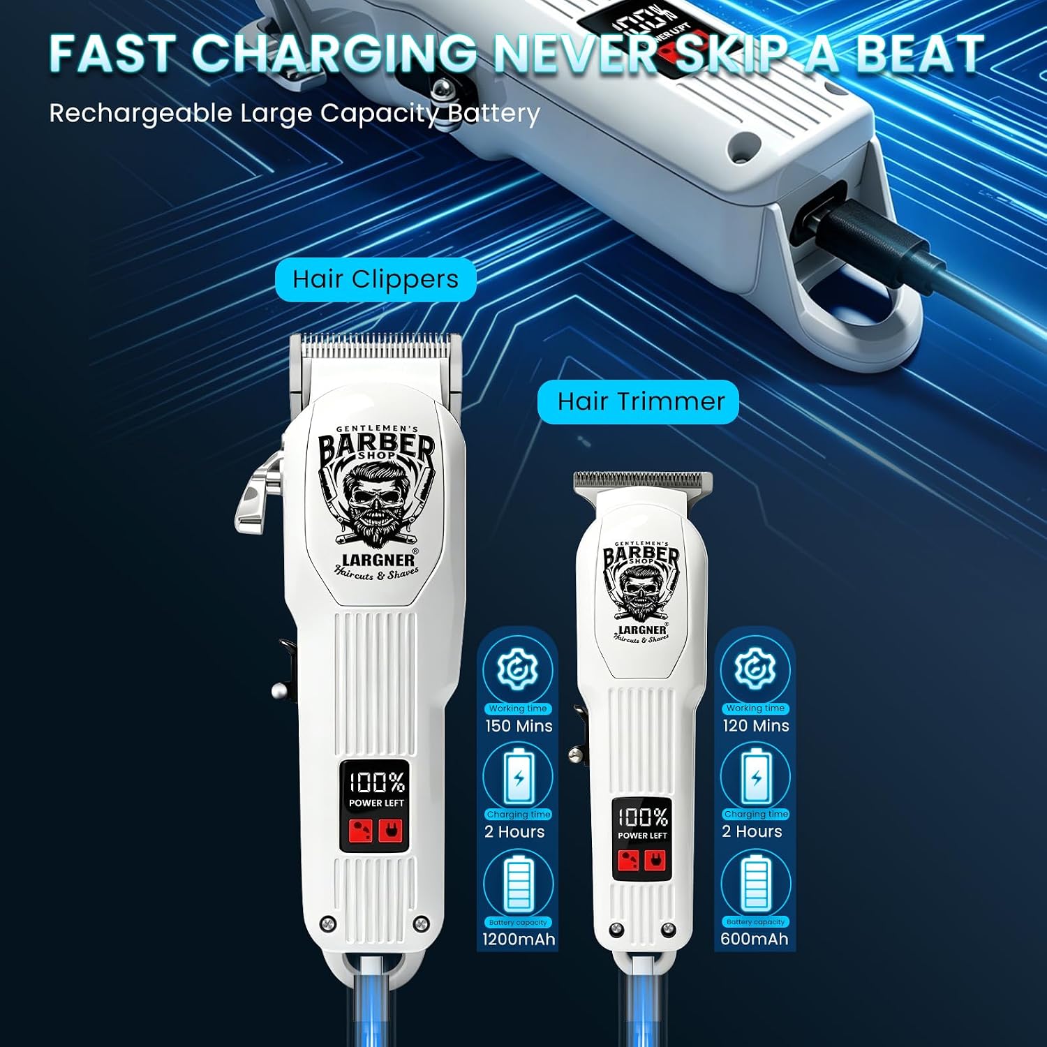 Detalle de Hair Clippers for Men: 2-in-1 Professional Cordless Hair Trimmer Set with 6500RPM Motor