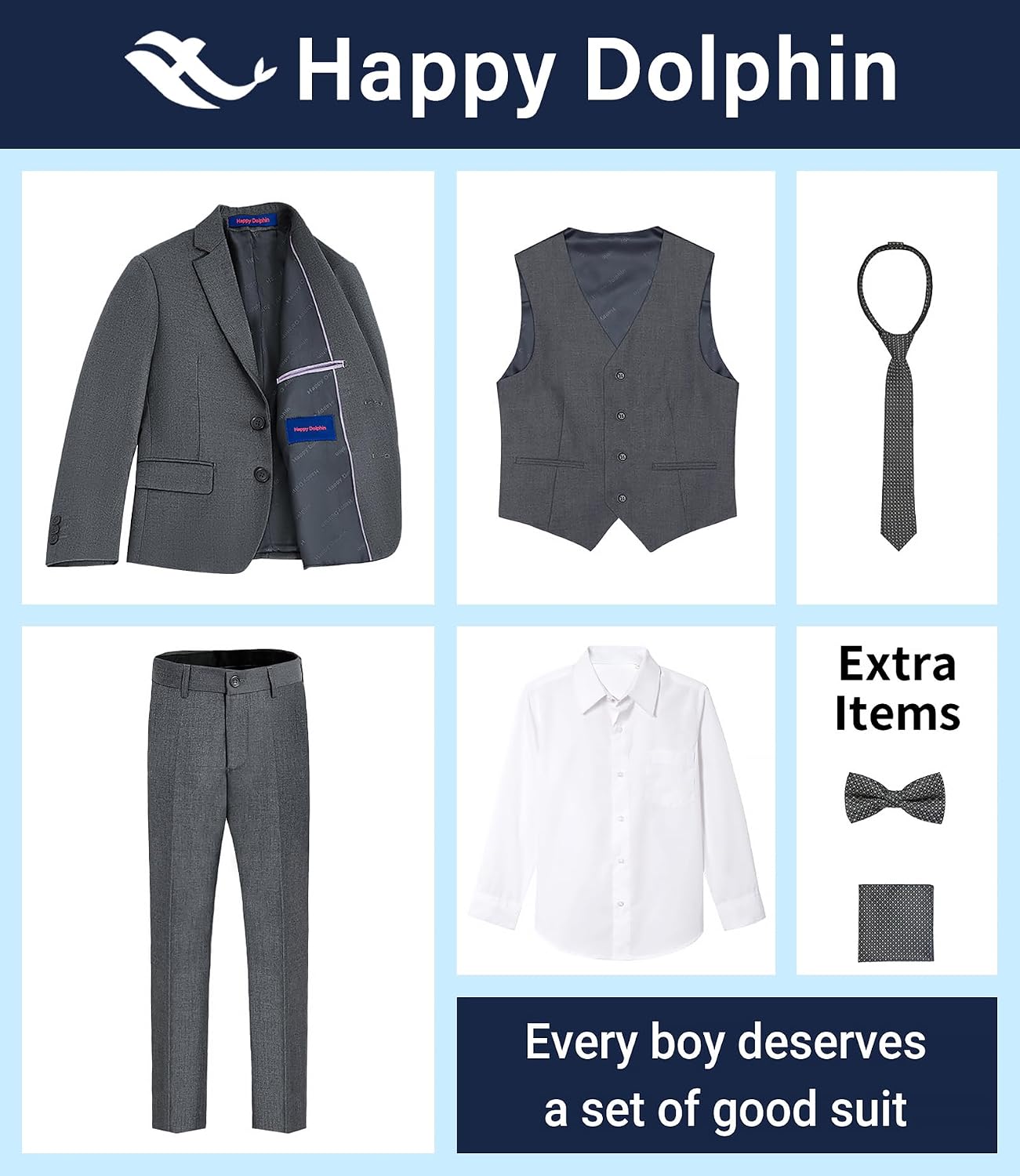 Detalle 2 de Happy Dolphin Boys’ Formal Suit Set for Weddings & Communions, Adjustable Waist