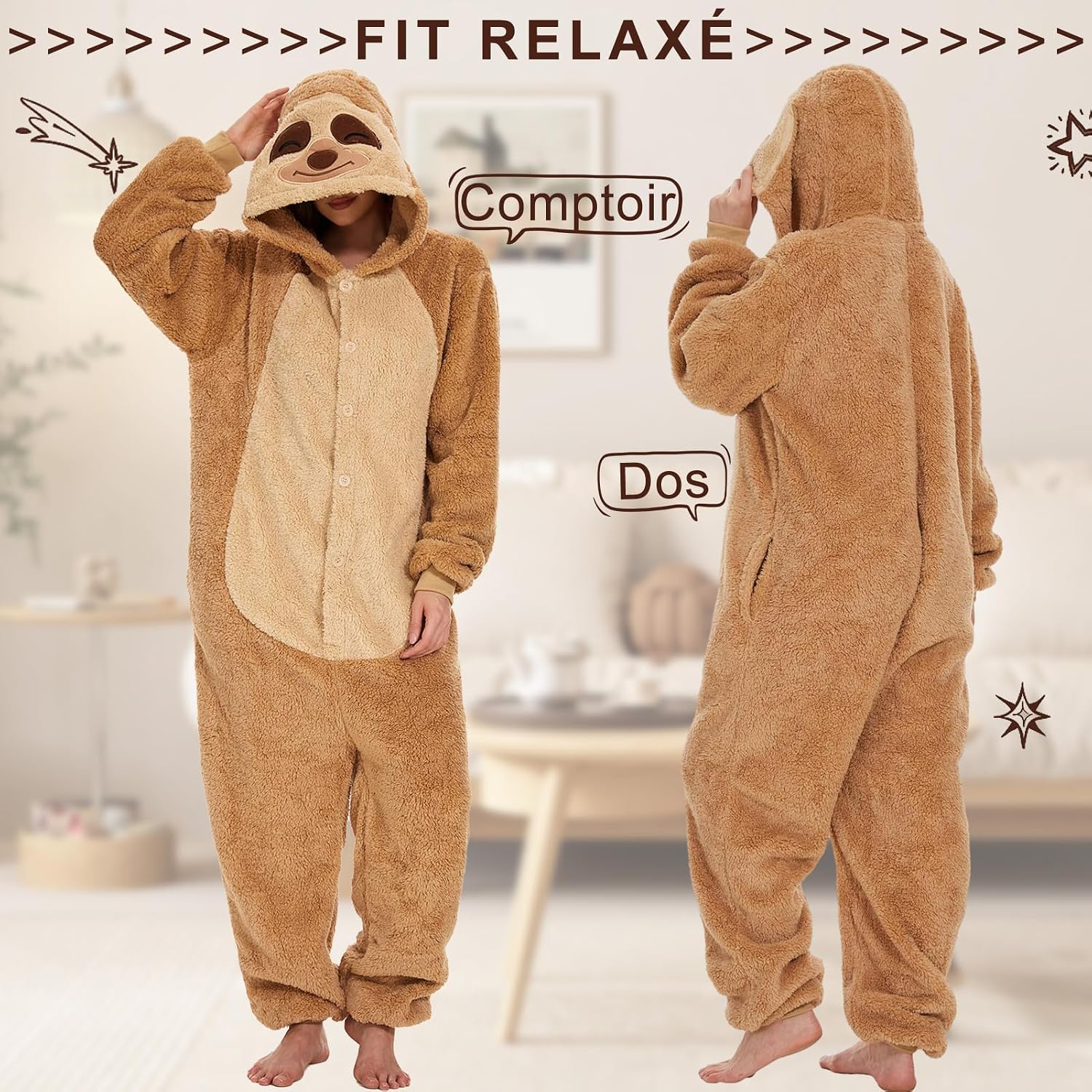 Detalle de Luojida combinaison pyjama pilou pilou kigurumi adulte (avec poches)