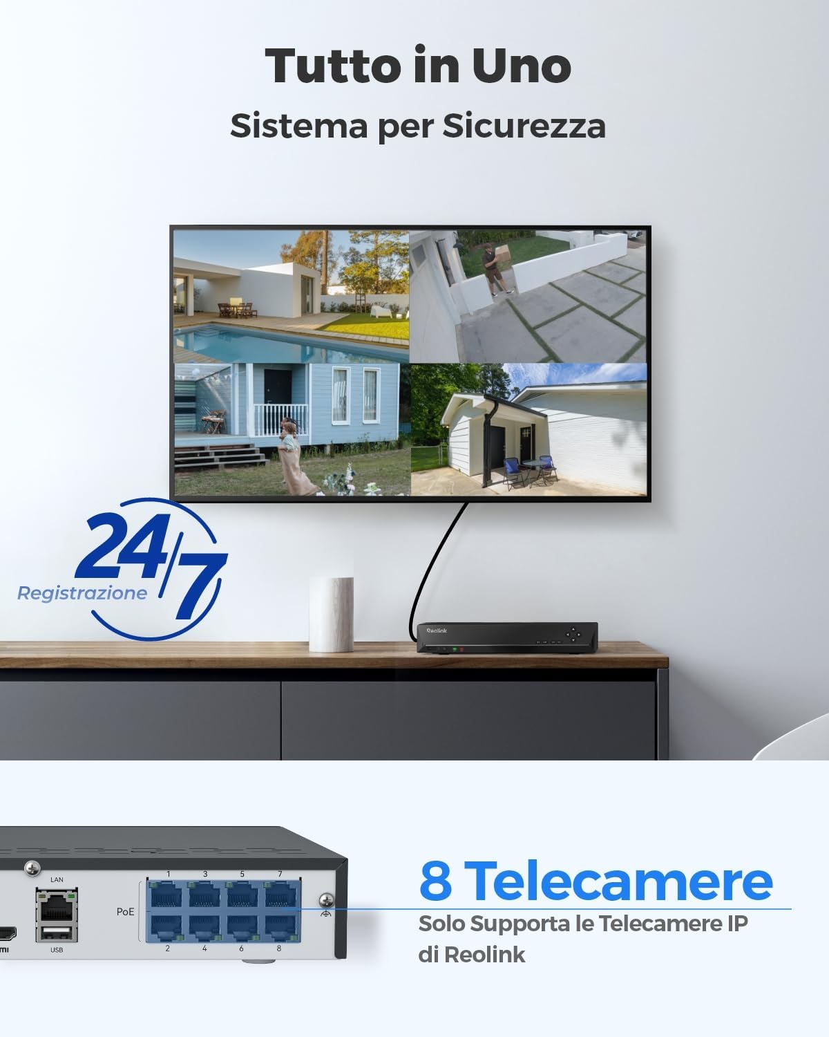 Detalle de Reolink NVR PoE 8 Canali con 2TB HDD, RLN8-410 – Registrazione 24/7 e gestione locale/remota
