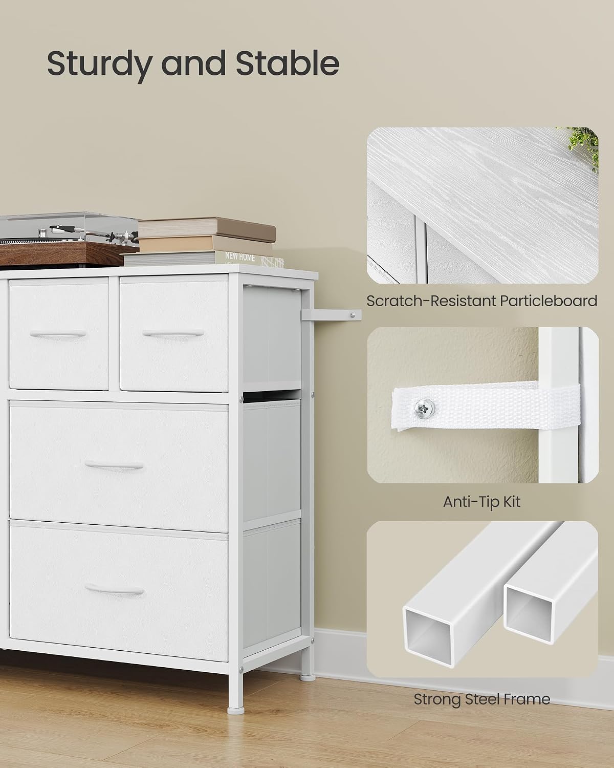 Thumbnail 5 de SONGMICS ULGS234W101S 8-Drawer Fabric Dresser, Steel Frame, Cloud White