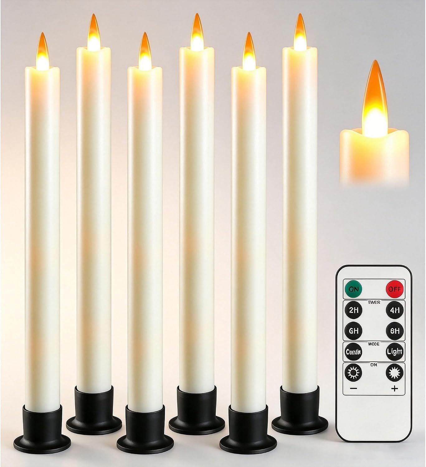 Detalle de Da by GMGL-6 Ivory Flameless Taper Candles, 6-Pack with Remote Control