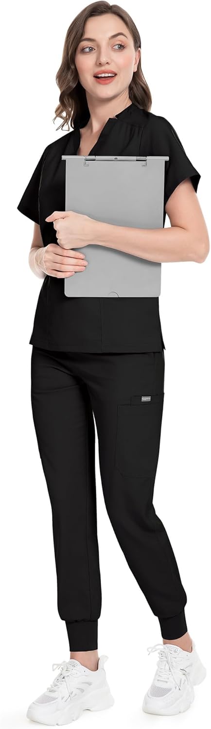 Thumbnail 1 de Unisex Scrubs Uniforms Set with 11 Pockets – V-Neck Top & Jogger Trousers, NiaHin