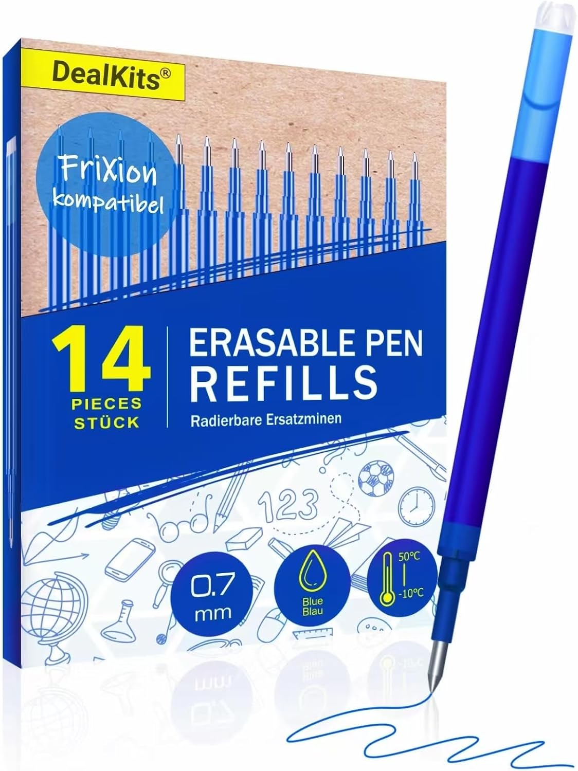 14x radierbare Ersatzminen 0,7 mm (blau) für Gelstifte – DealKits kompatibel mit Pilot FriXion & Eberhard Faber