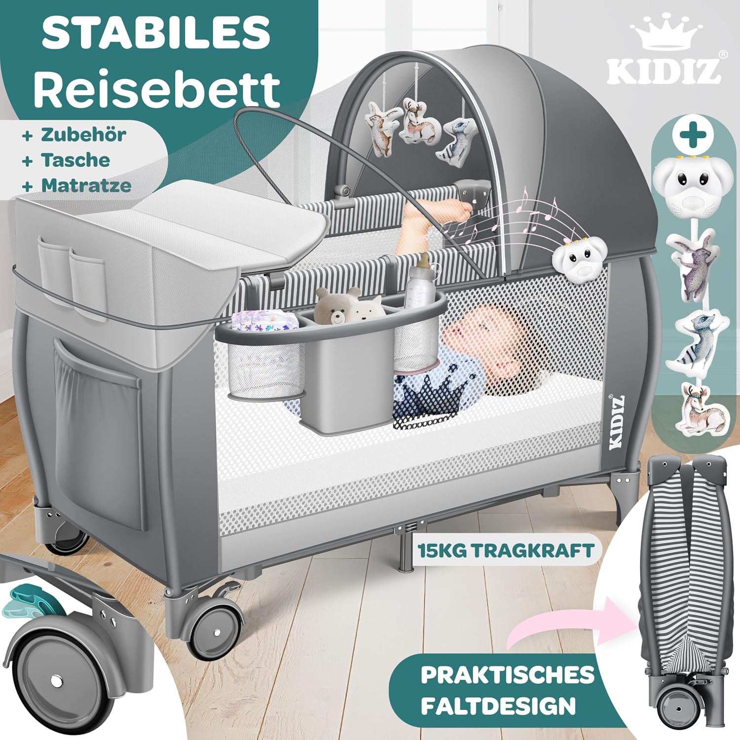 Detalle 2 de Kidiz Babybett 120x60 Reisebett klappbar