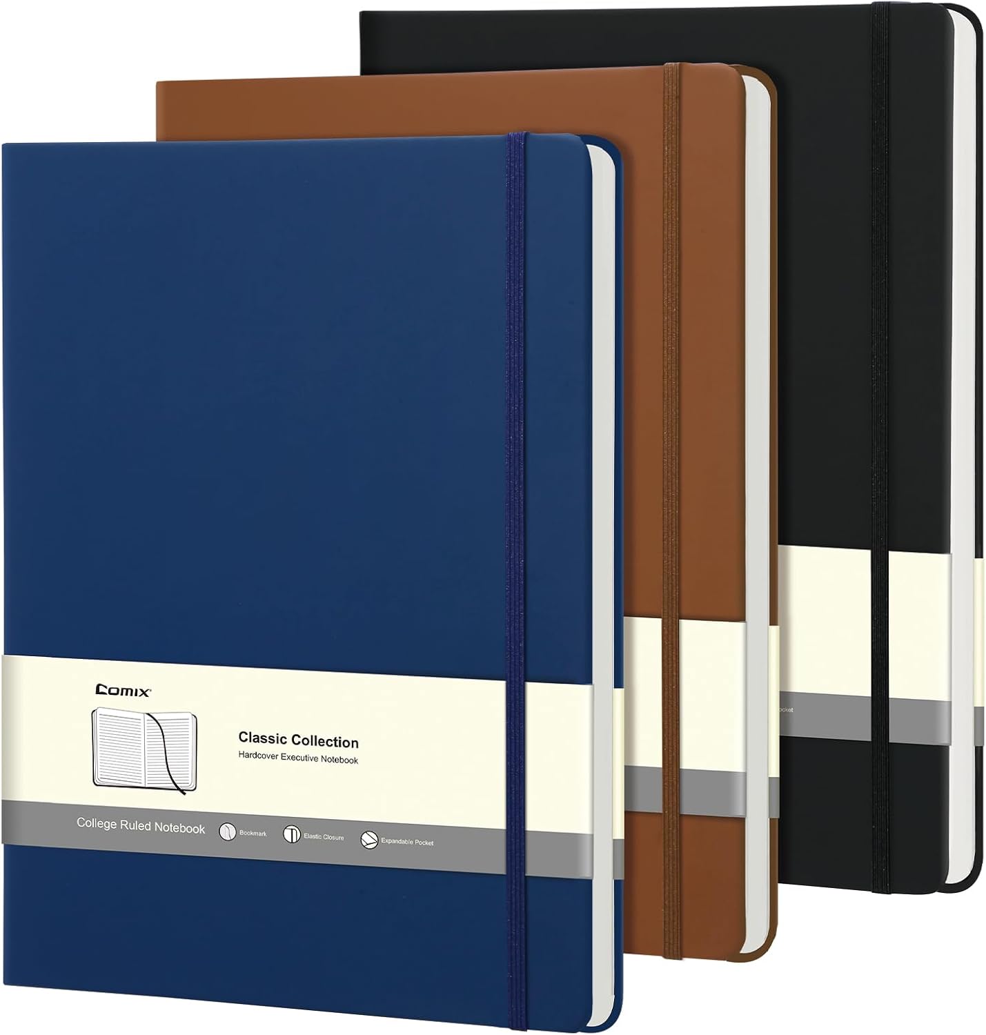 Detalle de Comix 3-Pack A4 Lined Hardcover Notebooks, 208 Pages, 8.5" x 11