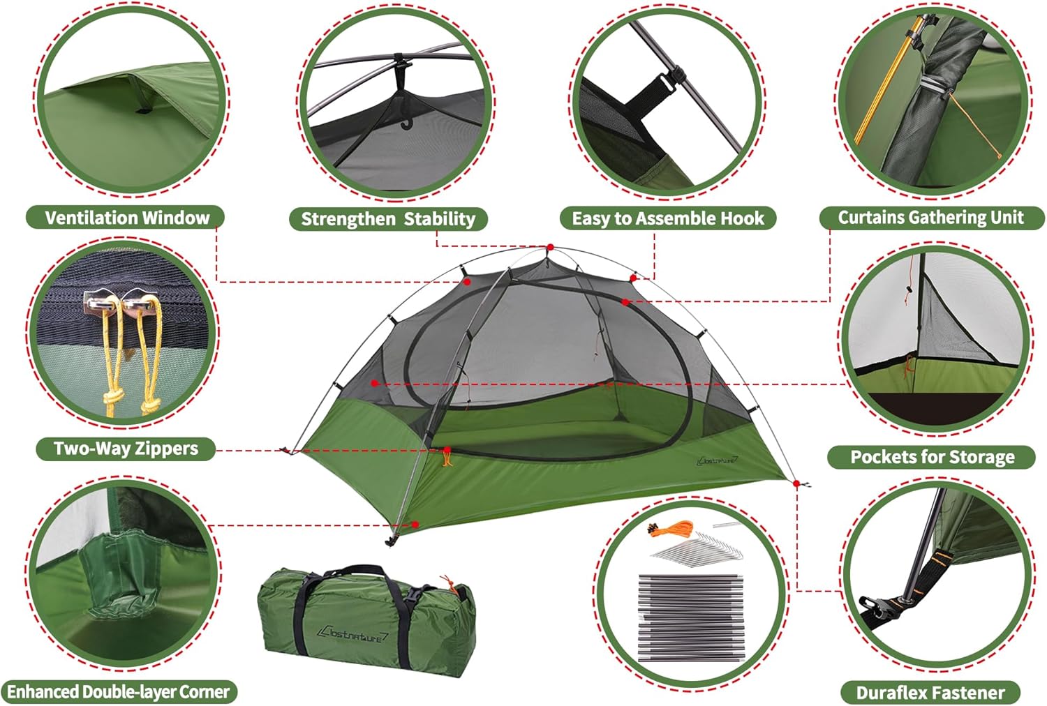 Thumbnail 6 de Clostnature Lightweight Backpacking Tent (4-Person) with PU 5000 Waterproof Rain Fly and Freestanding Setup