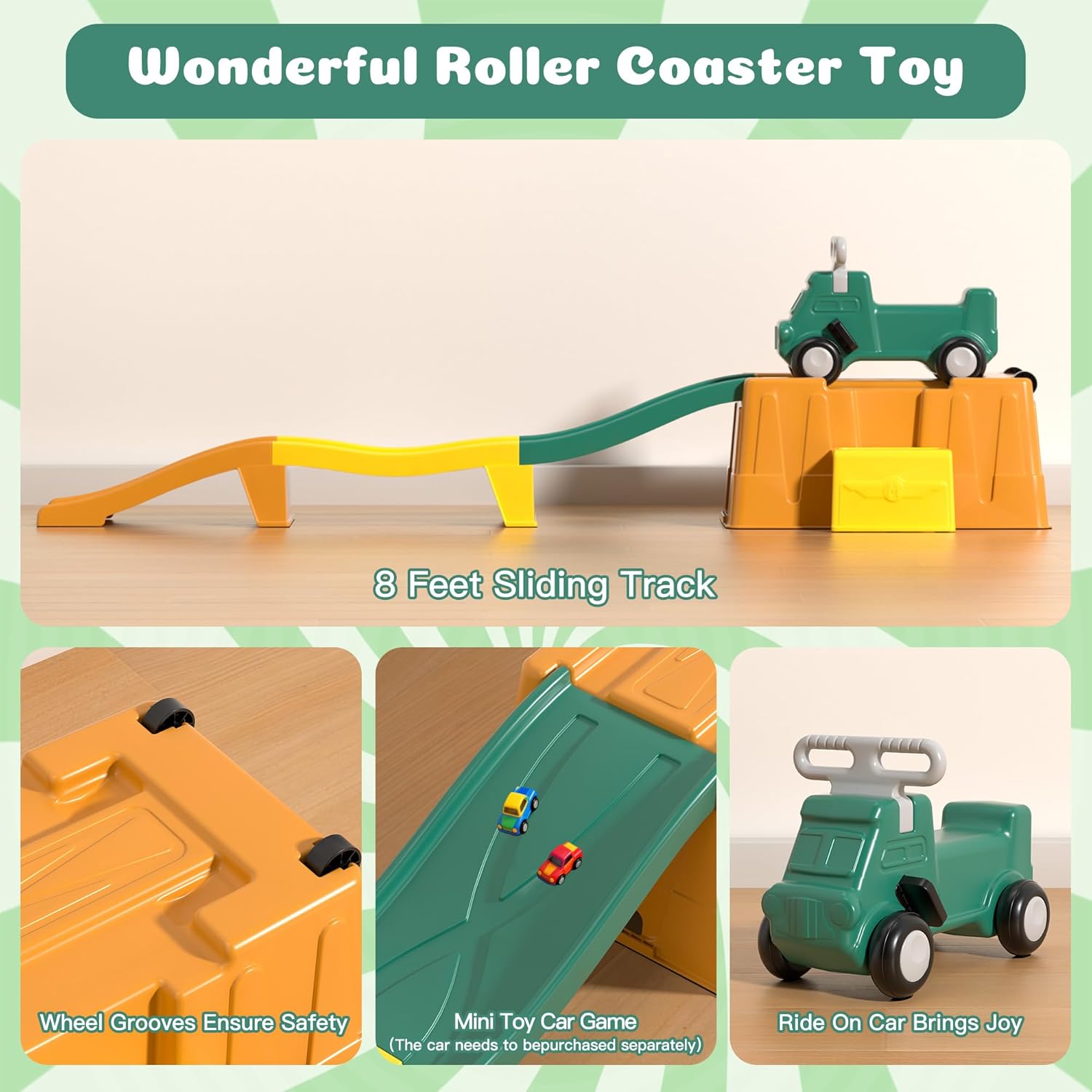Detalle de HAPPYMATY Up & Down Roller Coaster: Kids Ride On Toy with Built-In Track and Storage