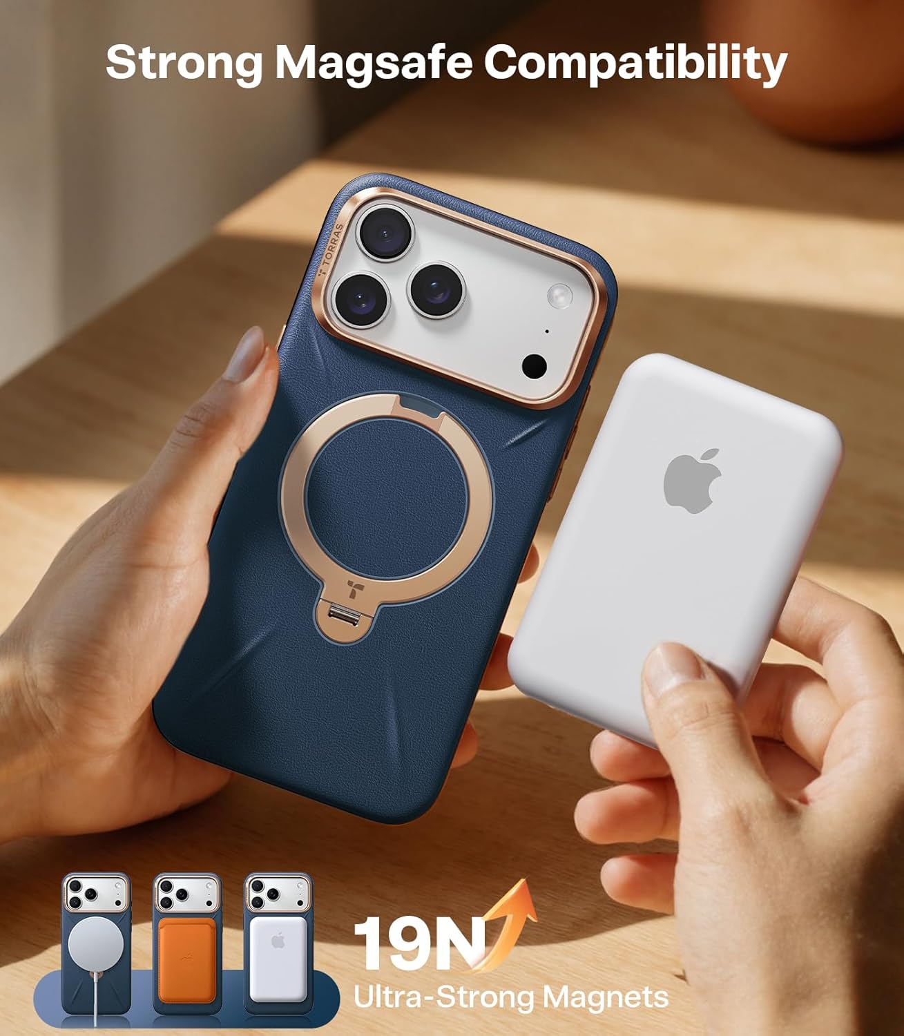 Thumbnail 4 de TORRAS 360° Ostand Q3 VegSkin for iPhone 17 Pro Max Case with MagSafe – Navy Blue