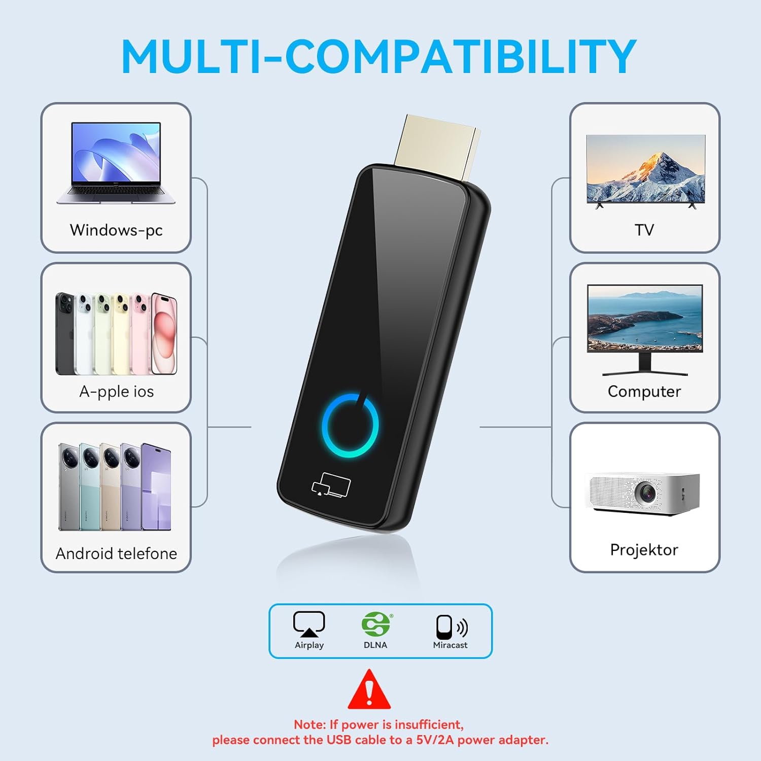 Detalle de Adaptateur HDMI sans Fil W3401 – Dongle Miracast/AirPlay pour TV, Projections et Moniteurs