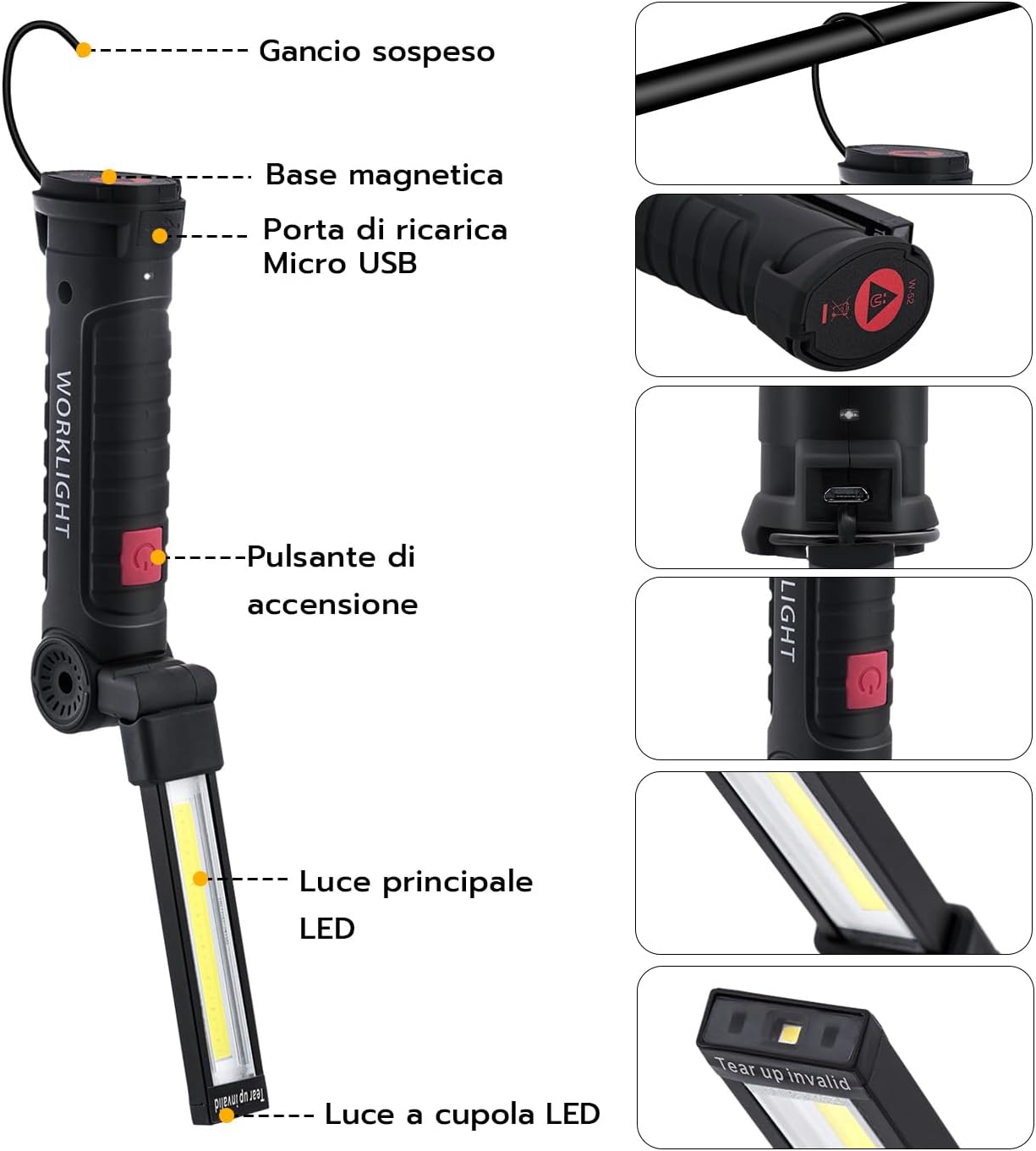 Thumbnail 1 de Wigearss Torcia magnetica ricaricabile LED COB 2 pezzi 🔦