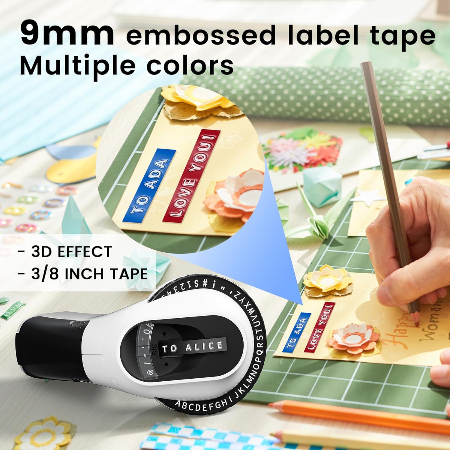 Detalle 2 de Zodzi E975-BK Manual Embossing Label Maker, 9mm Tape, Inkless Operation
