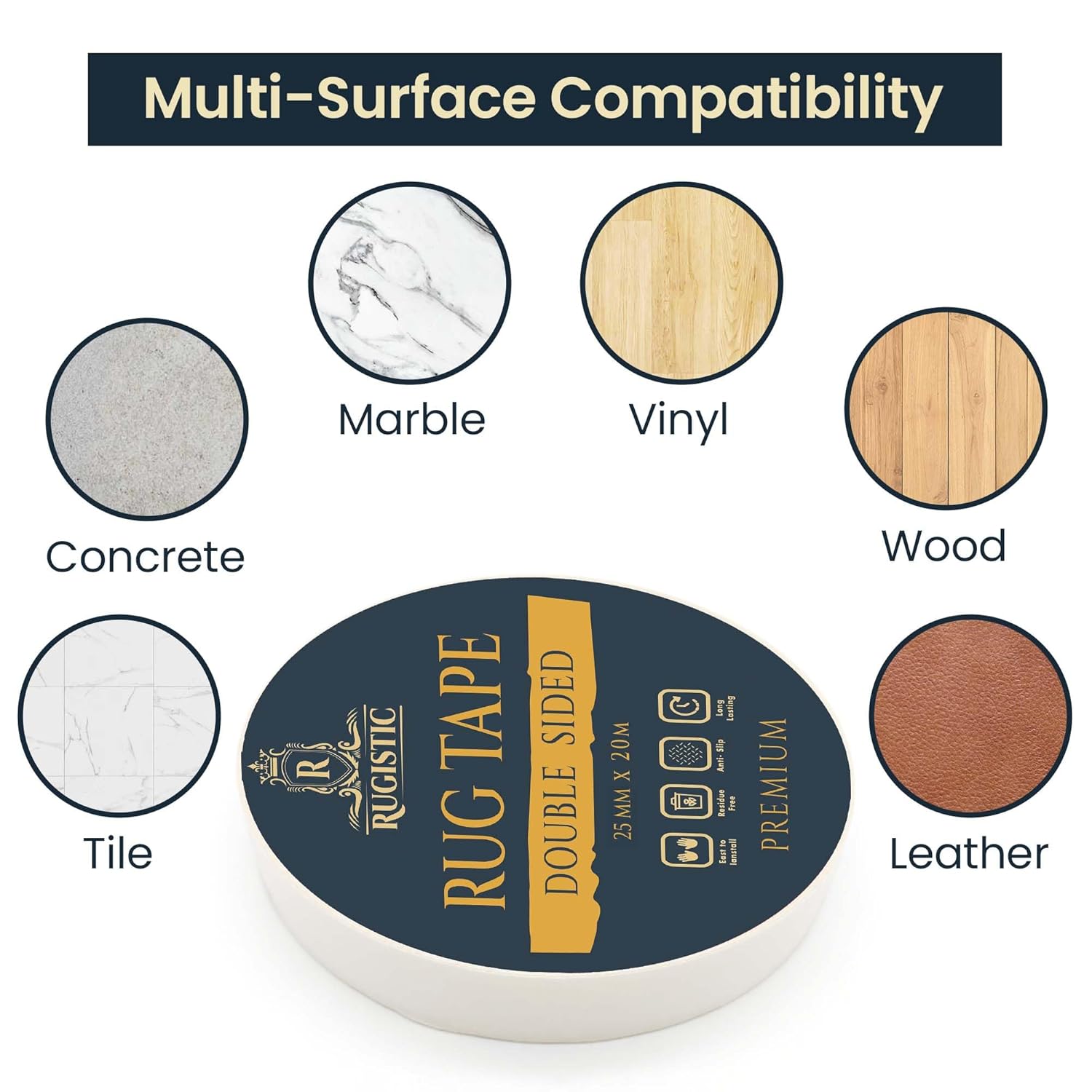 Detalle de Rugistic Double Sided Carpet Tape Heavy Duty (25mm x 20m) for Wood, Laminate, Vinyl & Tile