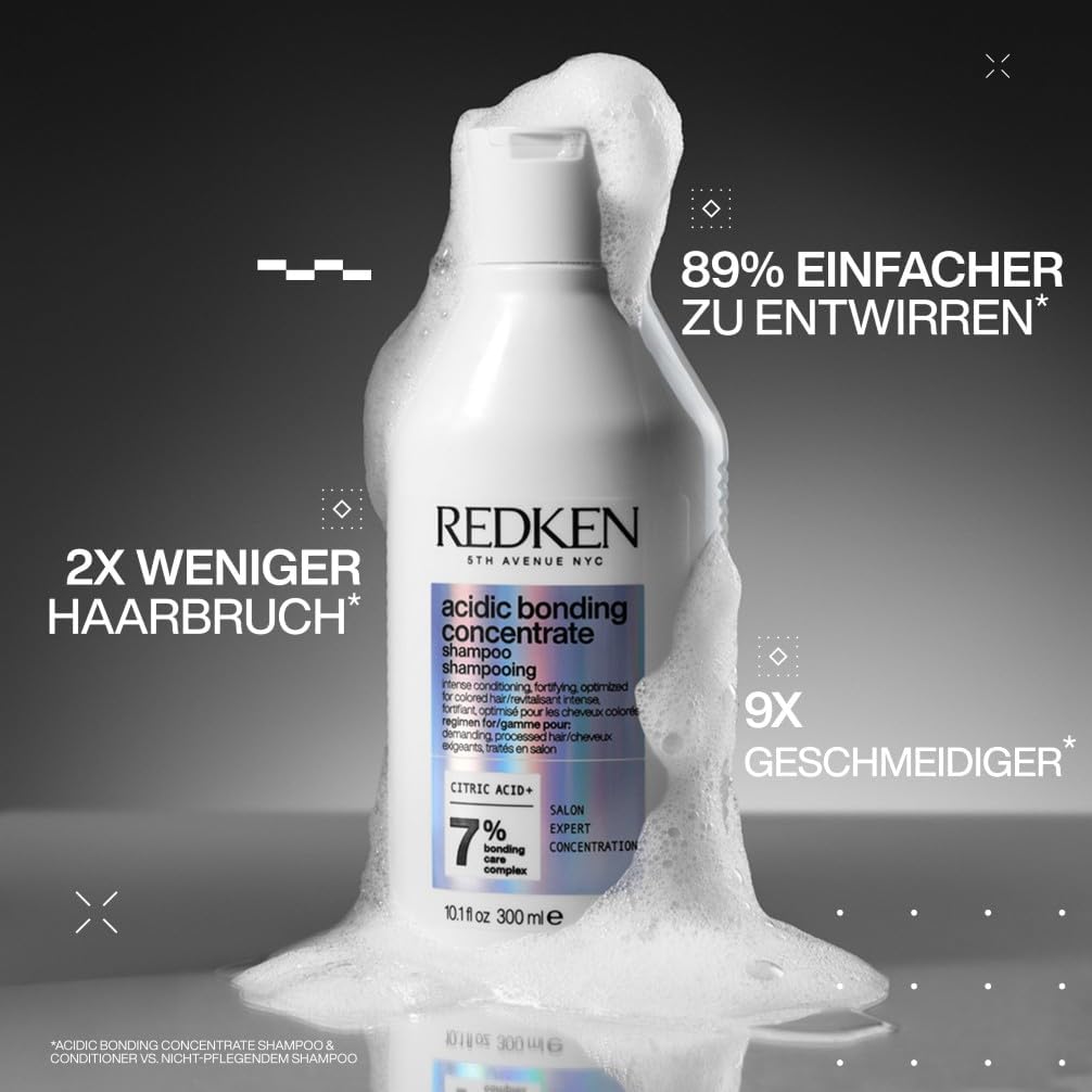 Detalle de Redken Acidic Bonding Concentrate Pflegeset: Shampoo + Conditioner (300 ml + 300 ml) gegen Farbverlust