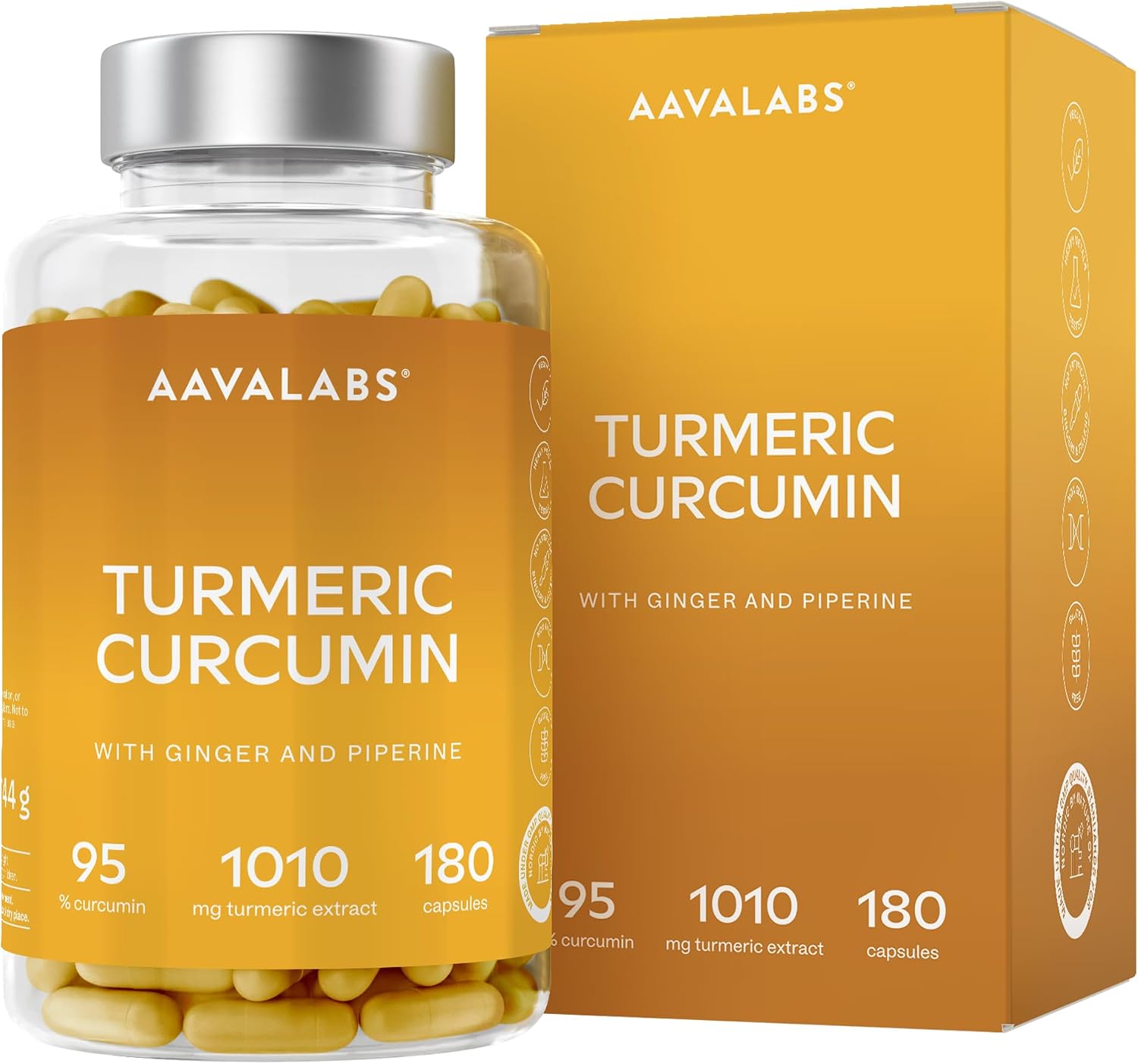 Detalle de AAVALABS kurkuma- en zwartepepercapsules met gember, 95% curcumine, vegan