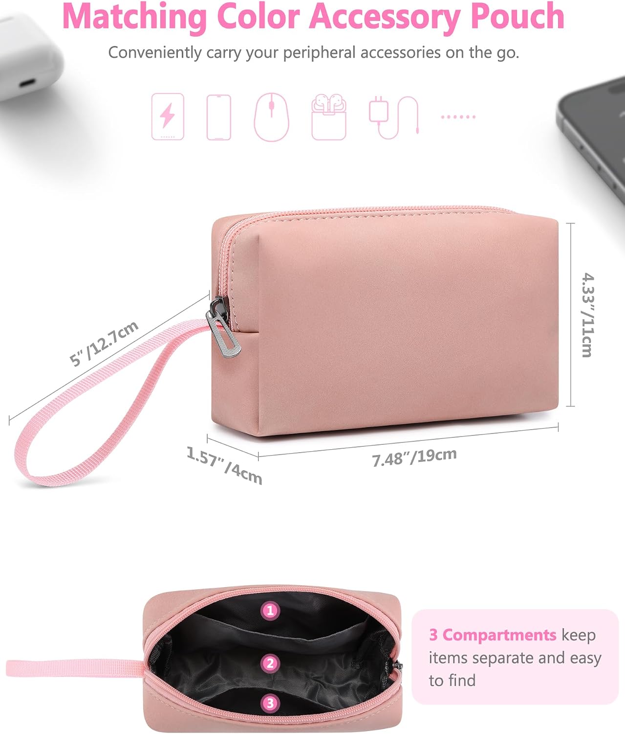 Detalle de HYZUO 15 Zoll Laptop-Hülle mit Ständer und Zubehörtasche (rosa, Smiley)