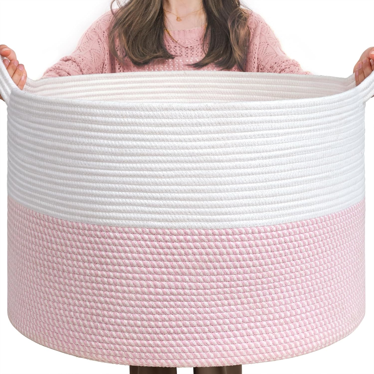 Detalle de INDRESSME woven-xlarge pinkINDRESSME XXLarge Woven Rope Basket, 90L