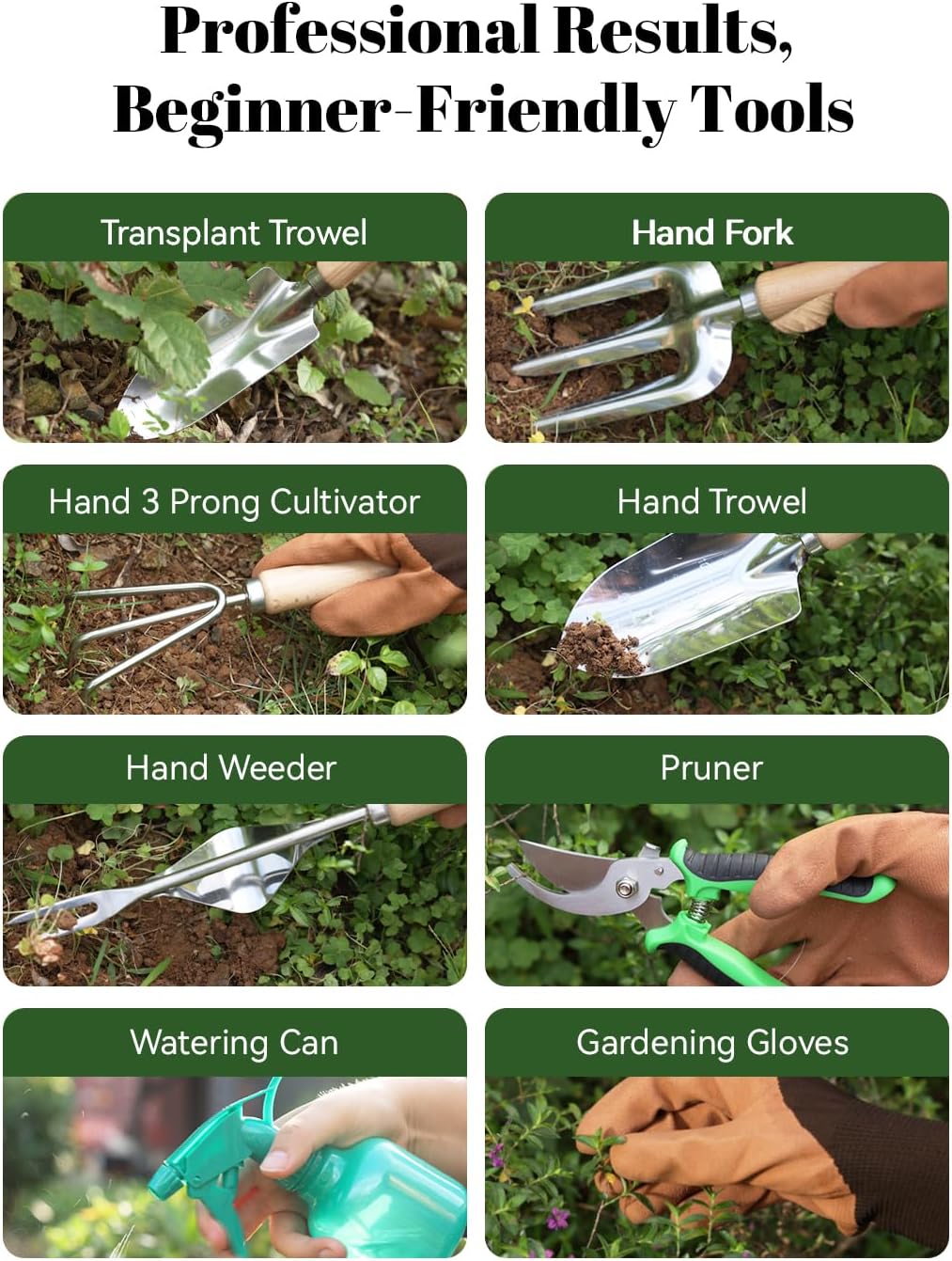 Detalle de VerdantVibes Vibes-A-01 9-Piece Garden Tool Set with Non-Slip Grips