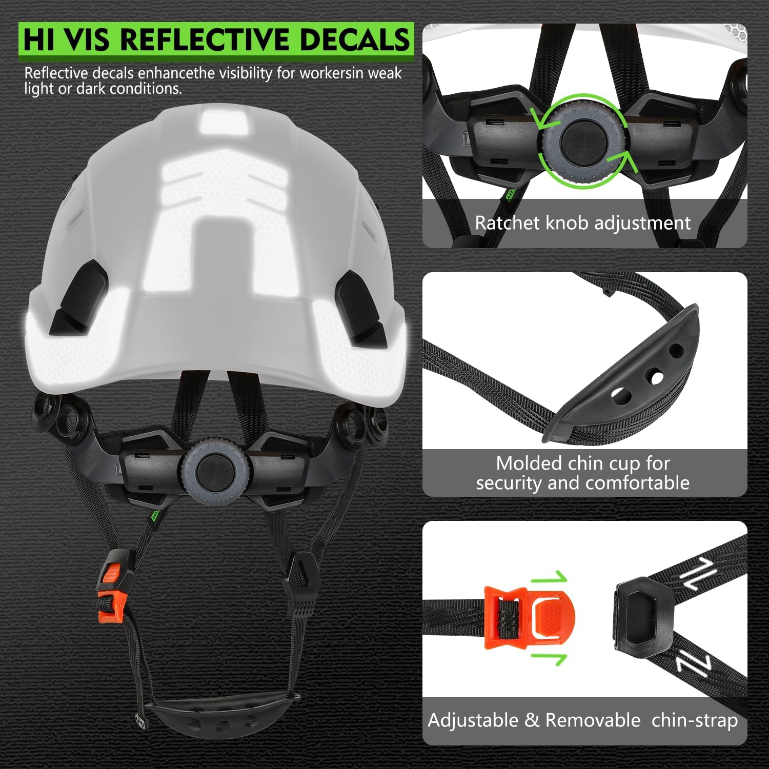 Detalle de GREEN DEVIL Construction Safety Helmet Hard Hat with Visor and Safety Glasses — ANSI Z89.1 Type I