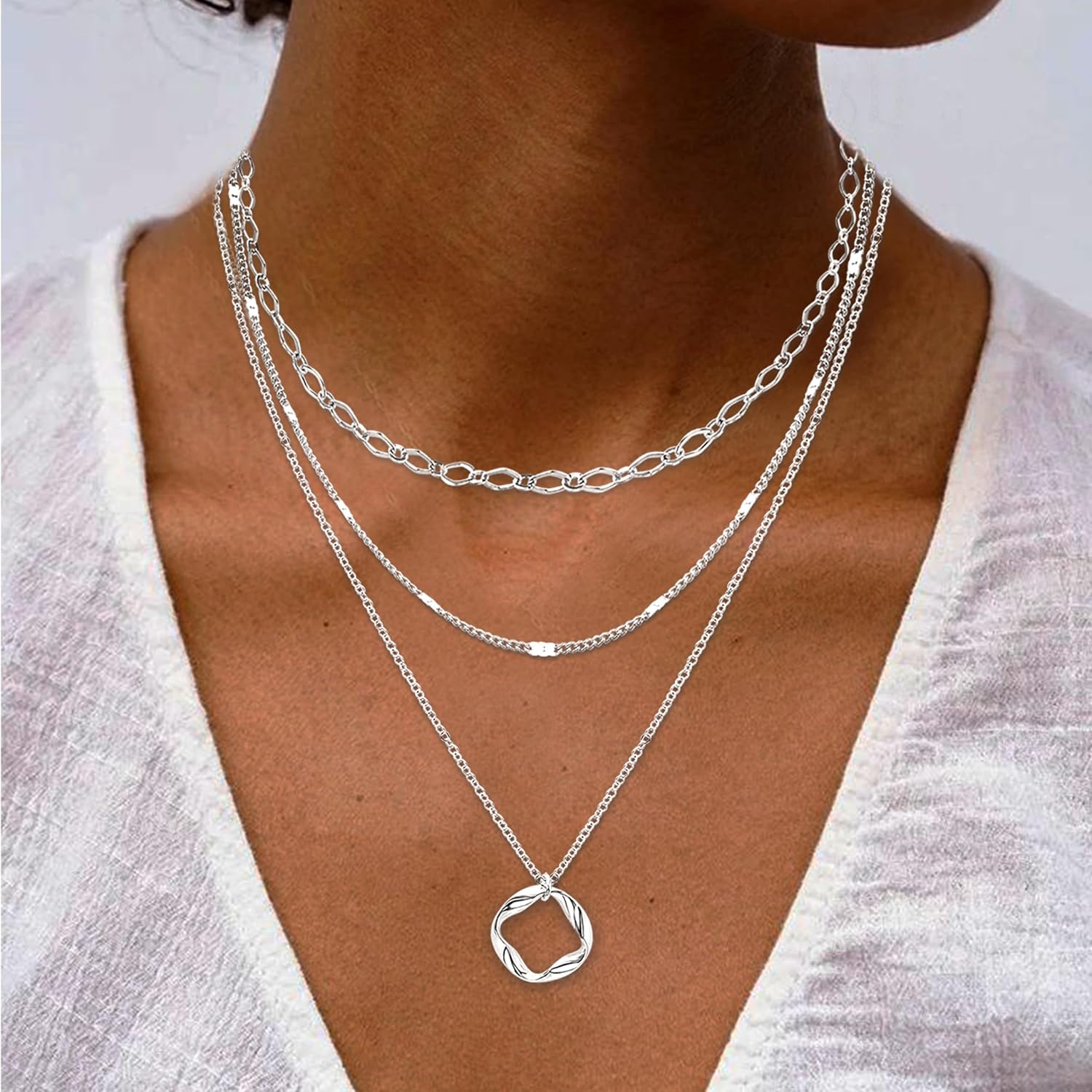 Detalle de Meteorstarry Halsreif Damen Silber 925 Sterling – 3er Layering Set mit Anhängern