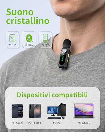 Detalle de CKOKC Mini Microfono Lavalier wireless per iPhone, Android e PC – condensatore da collo con riduzione del rumore