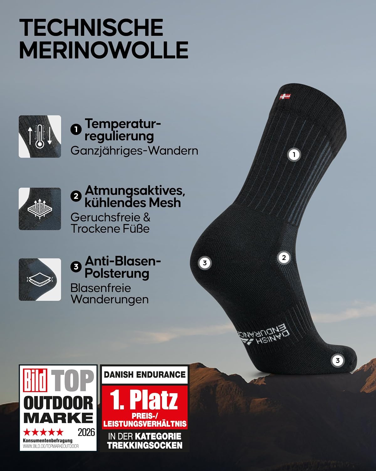 Thumbnail 1 de DANISH ENDURANCE Expert Pro Merino Wandersocken
