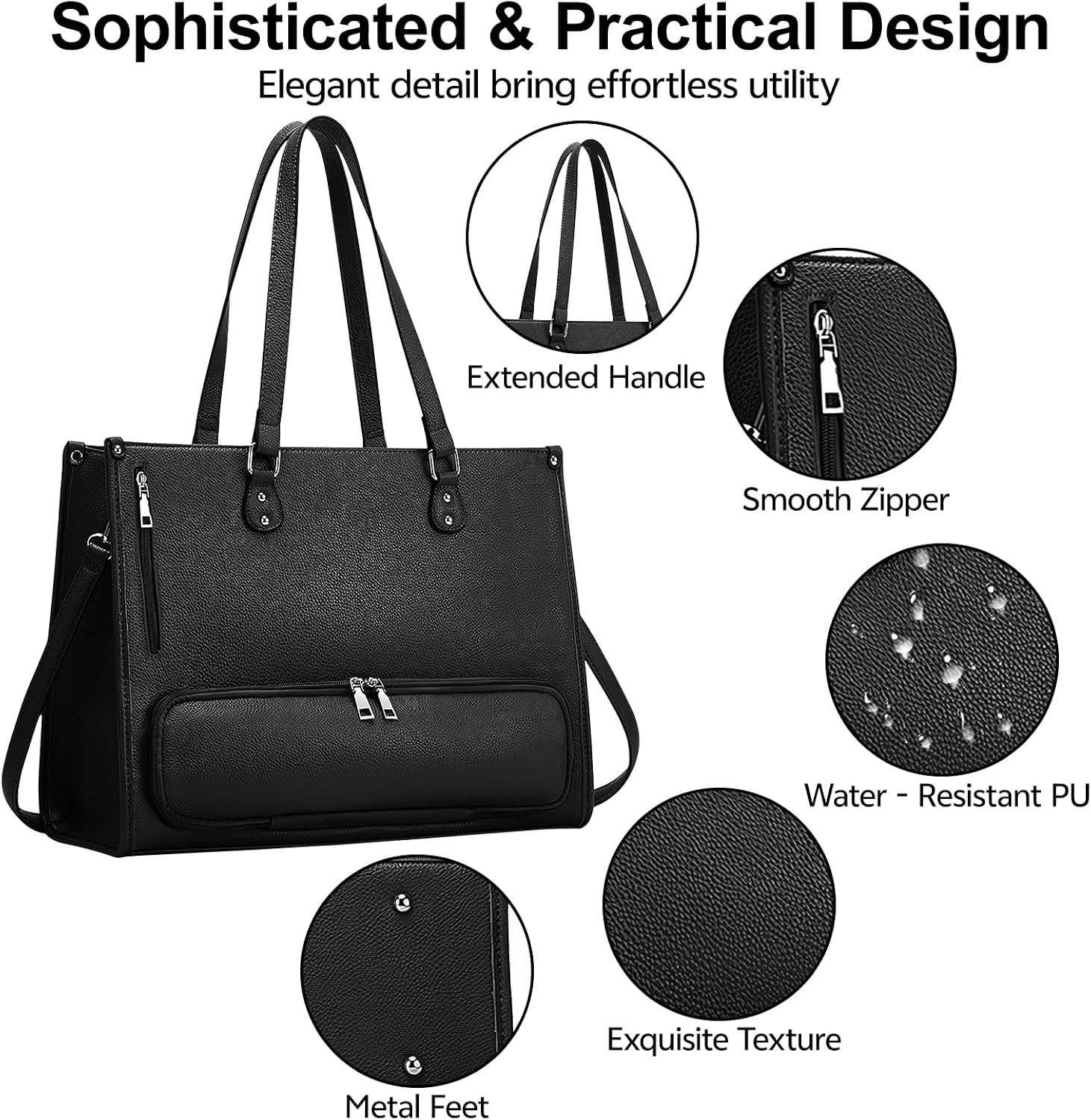 Detalle de hzuisst Arbeitstasche Damen – 15,6 Zoll Laptop-Tasche mit isoliertem Lunchfach, PU Leder, Große Aktentasche mit Langem Schultergurt