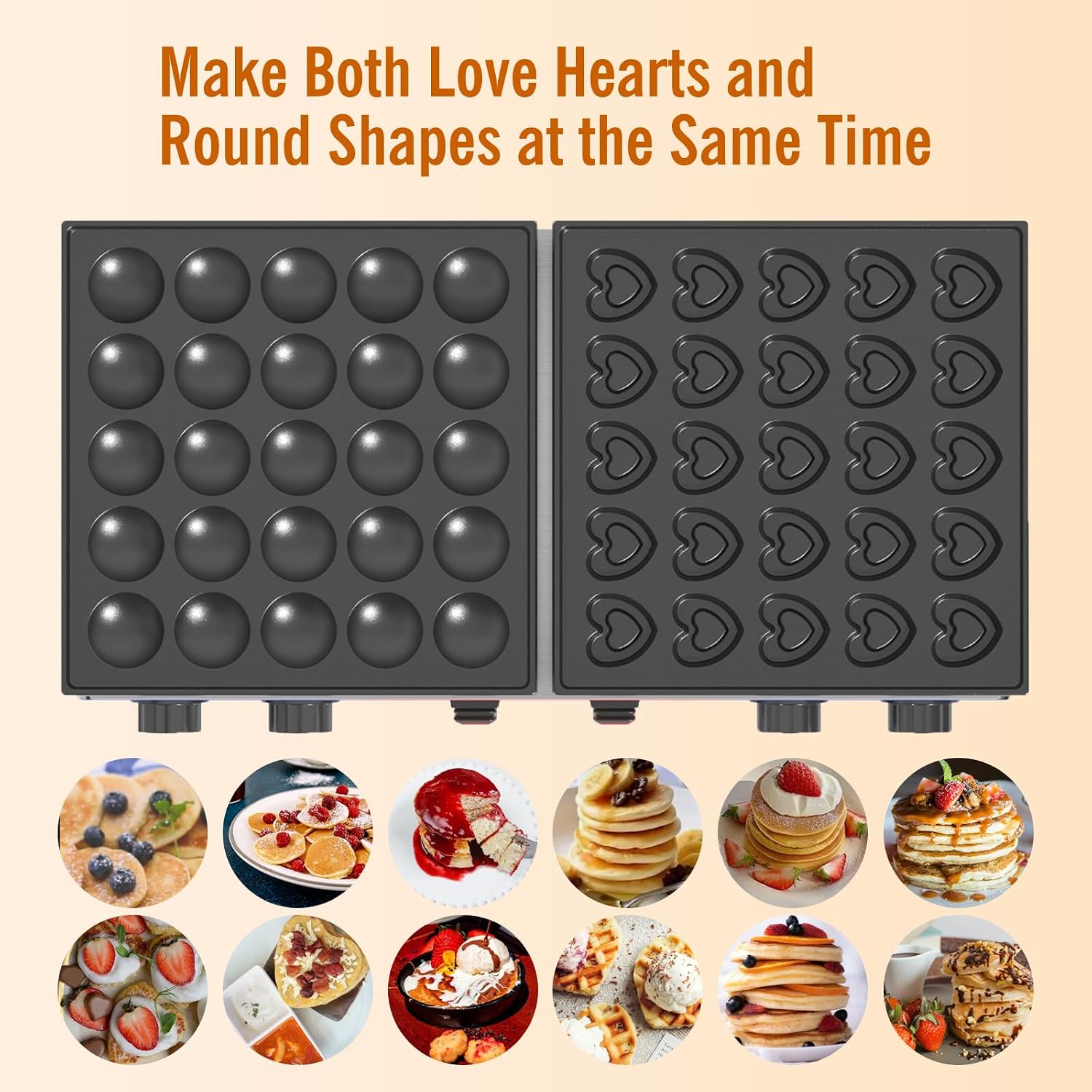 Detalle de HTTSICHI SZ-H50-2 Mini Pancake Maker, 50 Round and Heart-Shaped Pockets