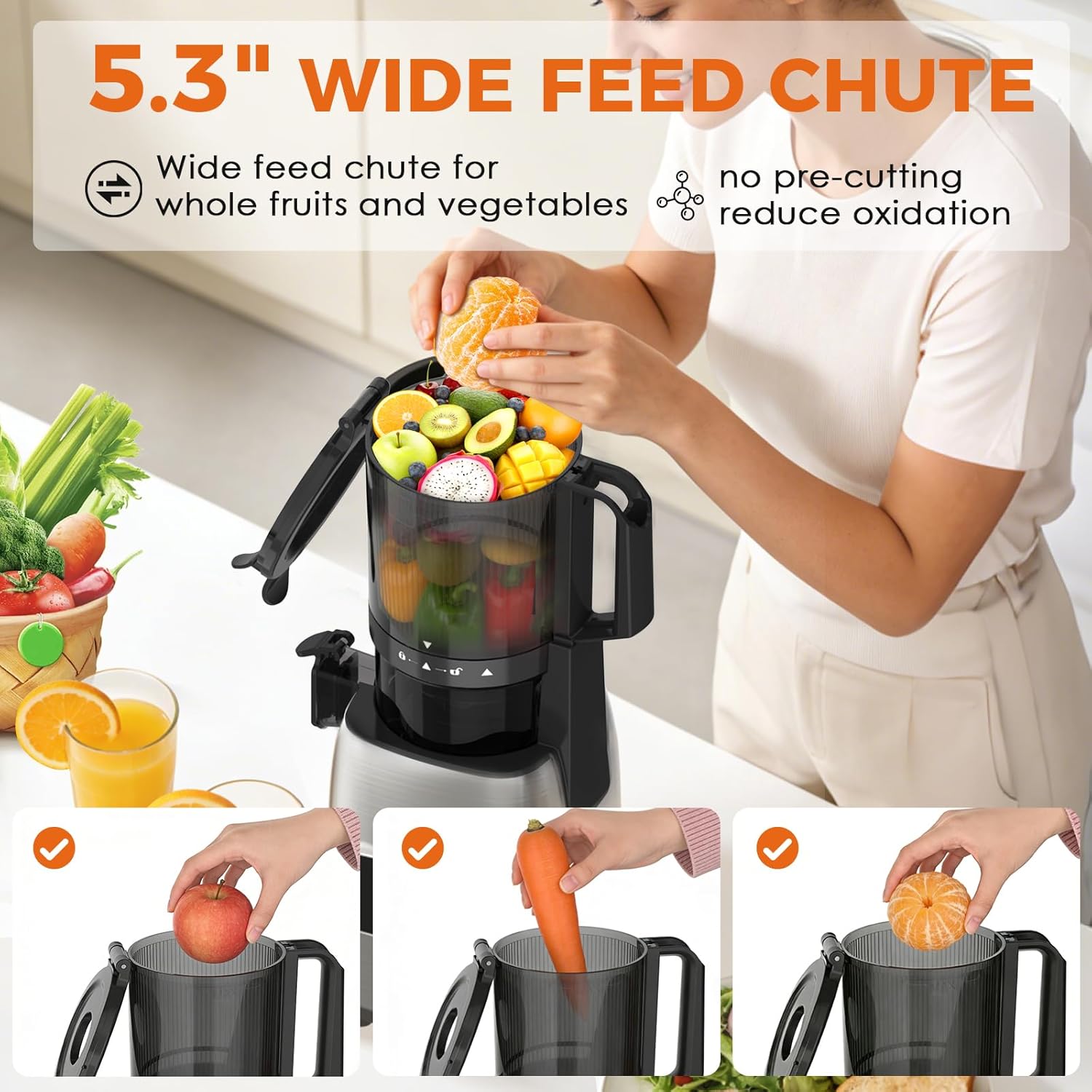Thumbnail 1 de Juicer Machines Cold Press Juicer with 5.3" Extra-Wide Feed Chute (Slow Masticating, BPA-Free)