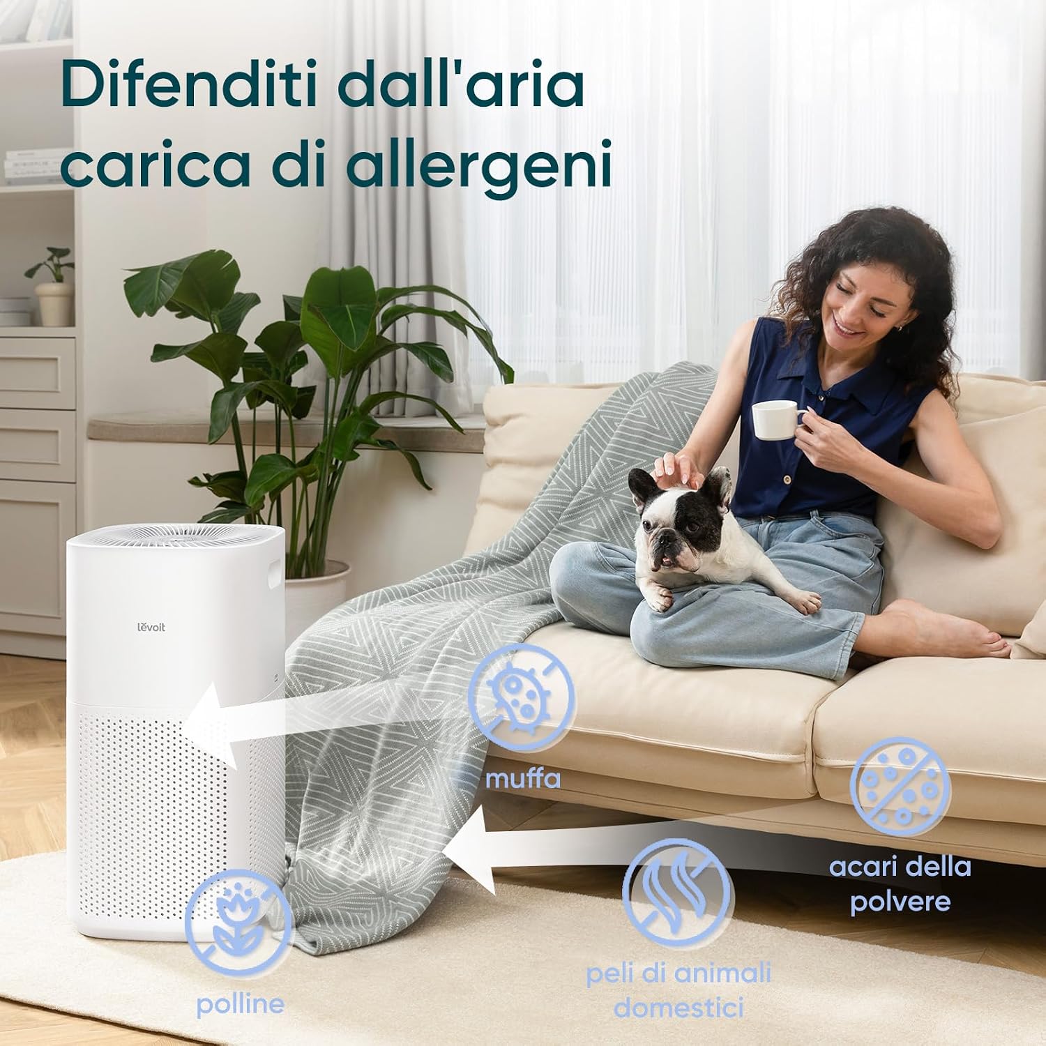 Detalle de Levoit Smart Purificatore d'Aria HEPA per Fumo e Allergie, CADR 697 m³/h, 147 m², Alexa/VeSync
