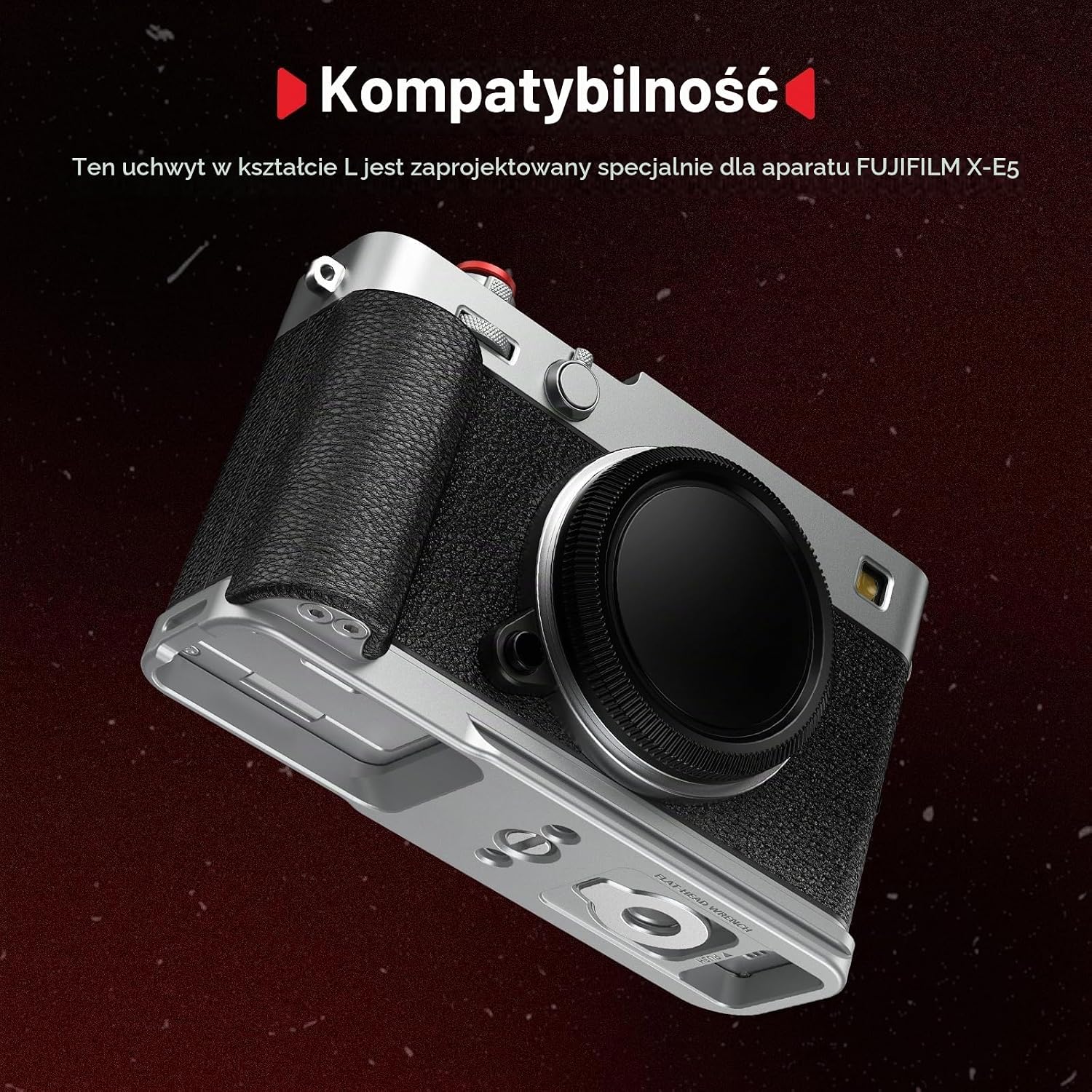 Detalle de SMALLRIG 5447 – uchwyt typu L do Fujifilm X-E5 z mocowaniem Arca-Swiss
