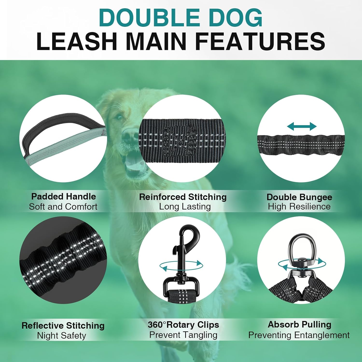 Thumbnail 6 de Yicostar Hands-Free Dog Leash for Two Dogs