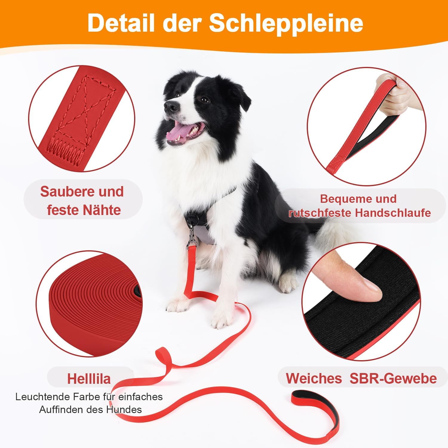Detalle de X XBEN wasserdichte Schleppleine für Hunde, 5 m, gummiert mit abschließbarer Karabiner-Kupplung und Handschlaufe