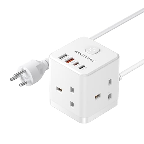 Detalle de ROOTOMA Thailand Travel Adapter 3 Way 4 USB Fast Charging (QC3.0/PD20W) – 7-in-1 UK to Thailand