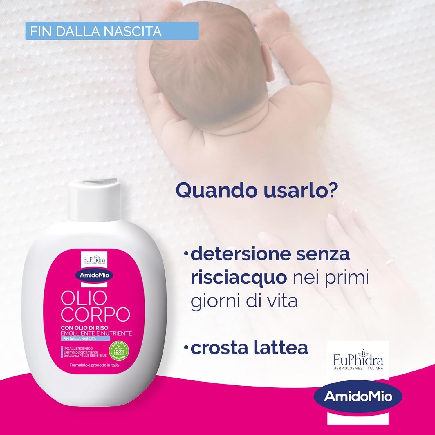 Detalle de Euphidra AmidoMio Olio Corpo 200 ml – Detersione leggera e idratante per neonati e adulti