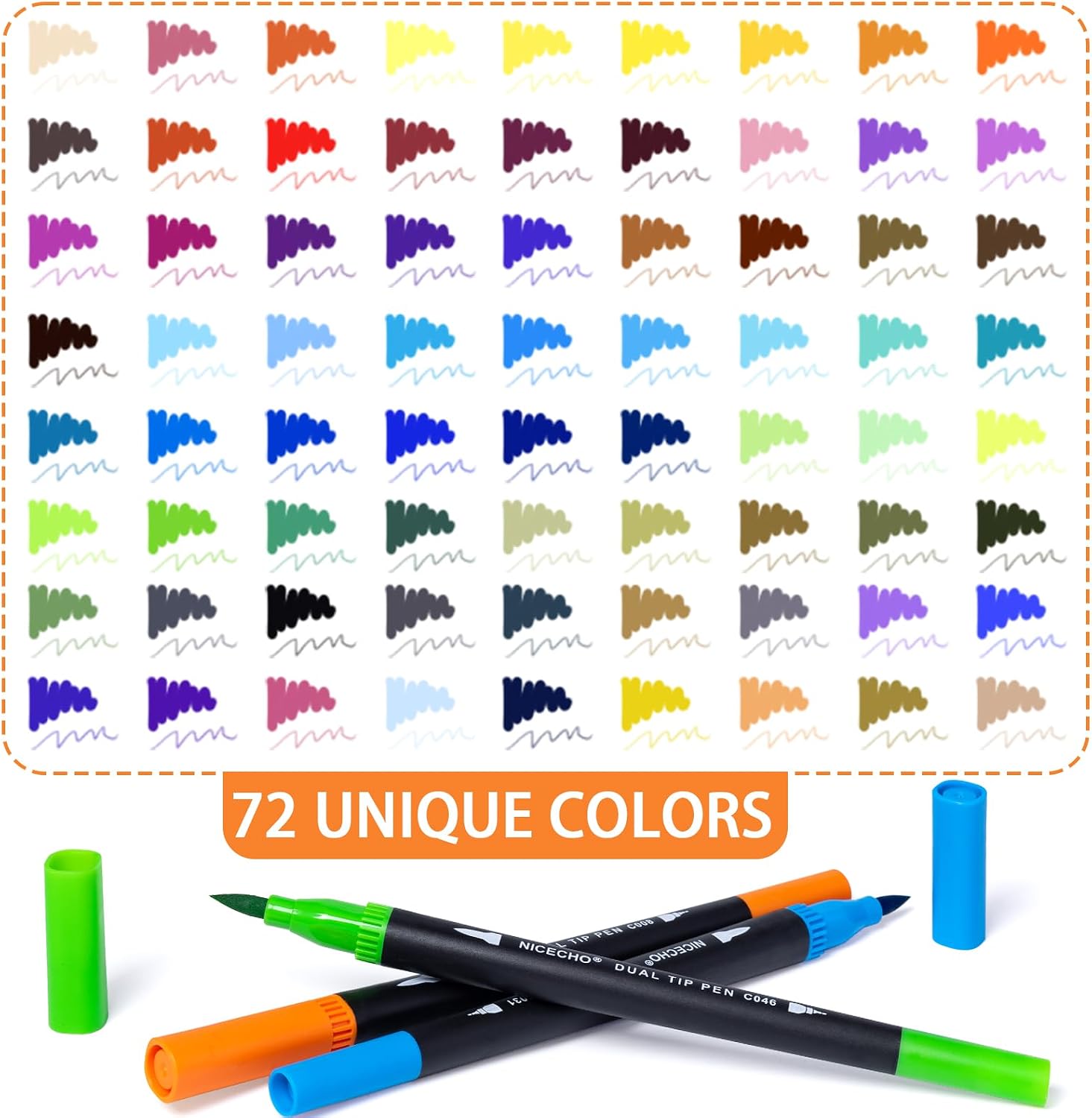 Detalle 2 de Nicecho 72-Color Dual-Tip Art Markers with Brush and Fine Tips, Carrying Case