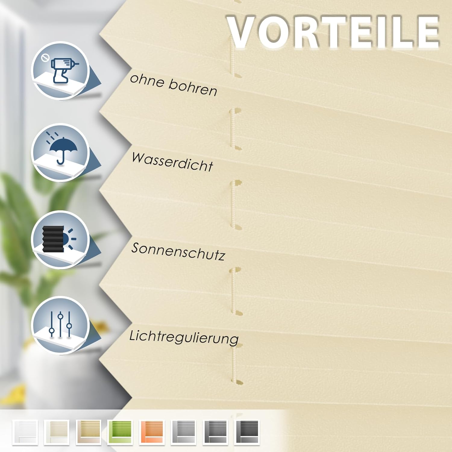 Thumbnail 1 de Sanfree Plissee Klemmfix ohne Bohren Creme 50 x 110 cm (B50 x H110) für Fenster & Tür