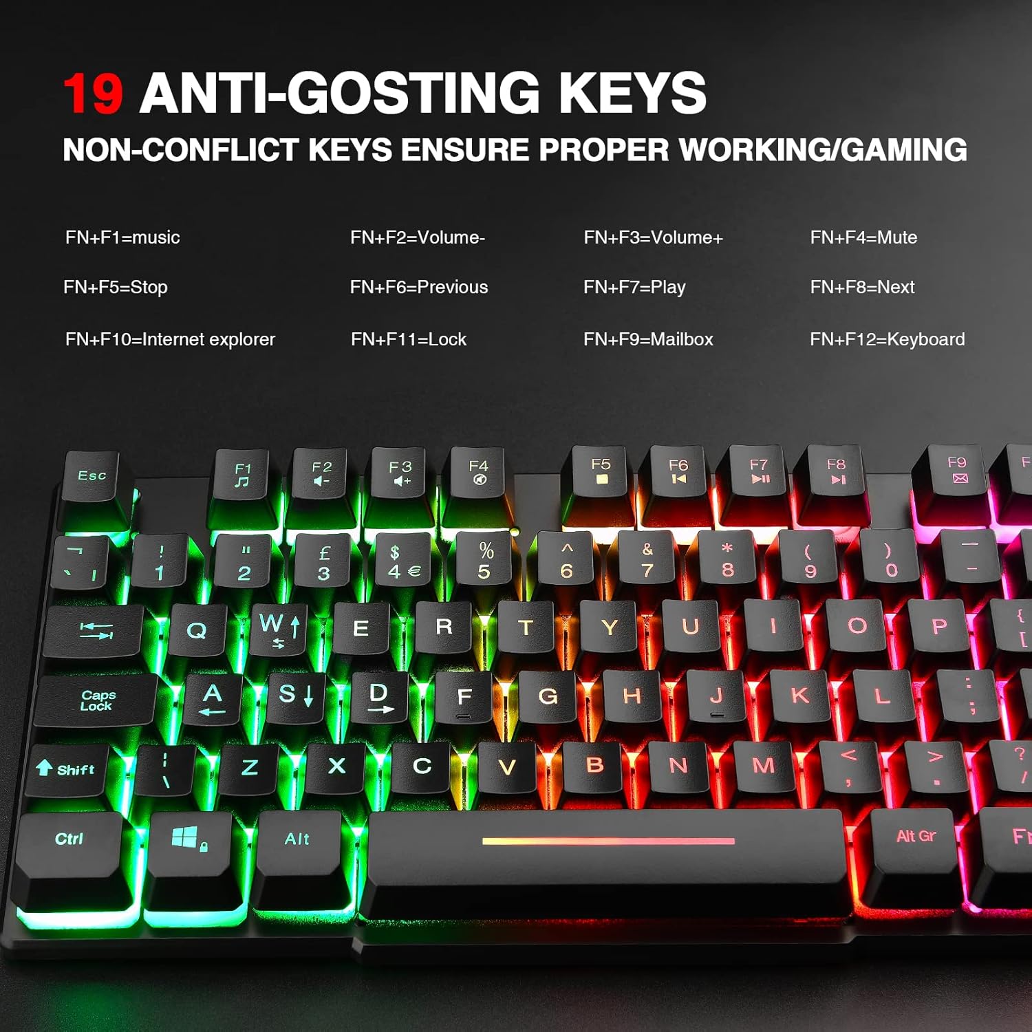 Detalle 2 de Rii Gaming Keyboard Rainbow LED backlit wired keyboard