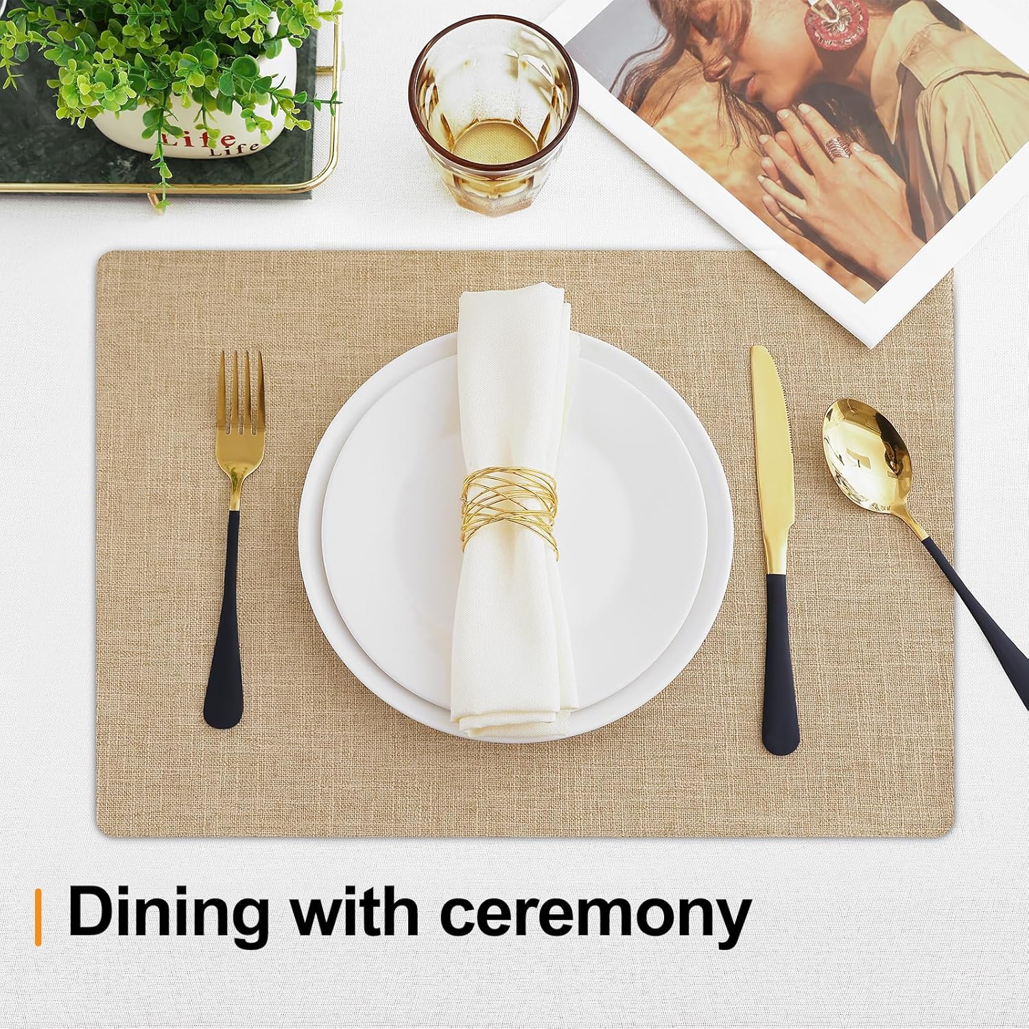 Detalle 2 de Homaxy Cloths Linen & Cotton Placemats (Set of 6) — Heat-Resistant, Washable Table Mats, 13" x 19