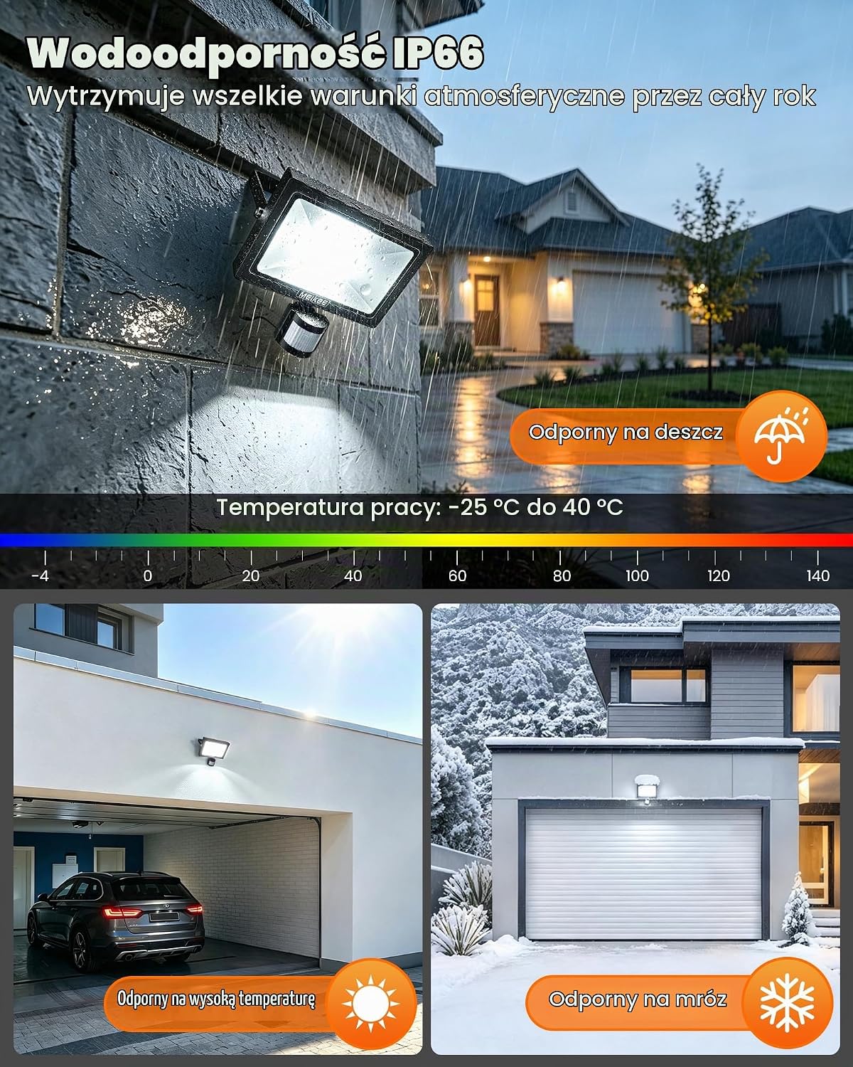 Detalle de MEIKEE FLB035 reflektor LED 35 W z czujnikiem ruchu, 3000 lm, IP66